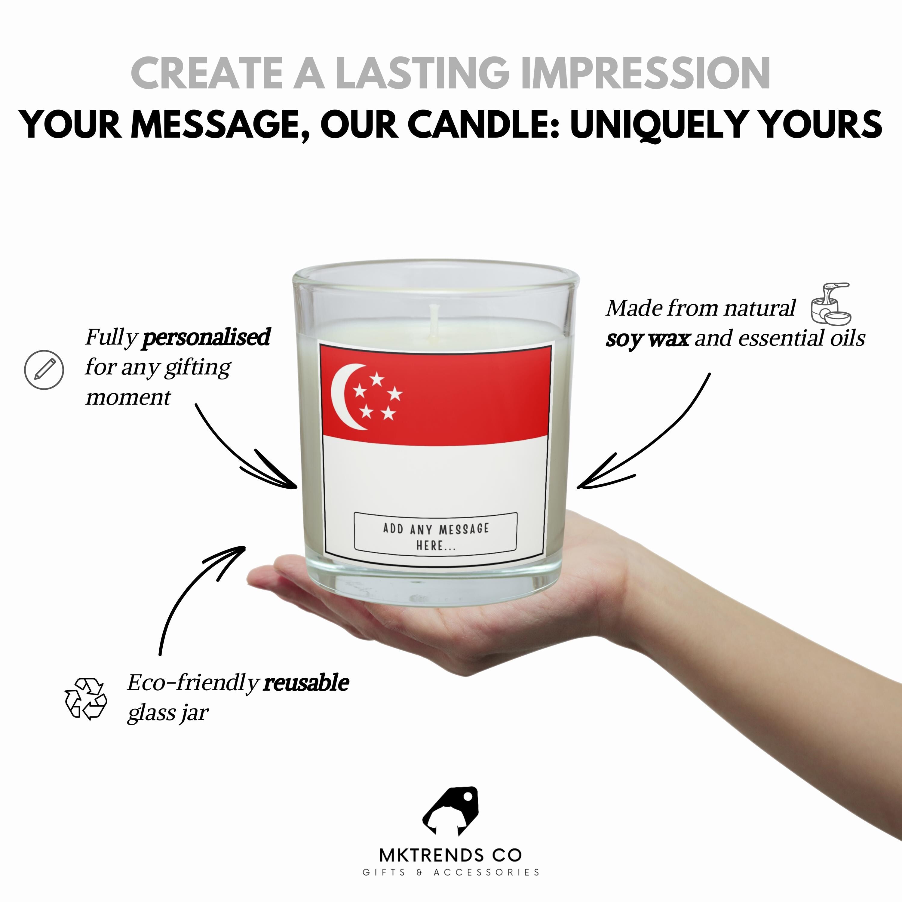 Singapore Personalised Candle | Flag of Singapore | Gift for Singaporean Friend | Singapore Home Décor | Hari Merdeka | Custom Message Gifts Etsy