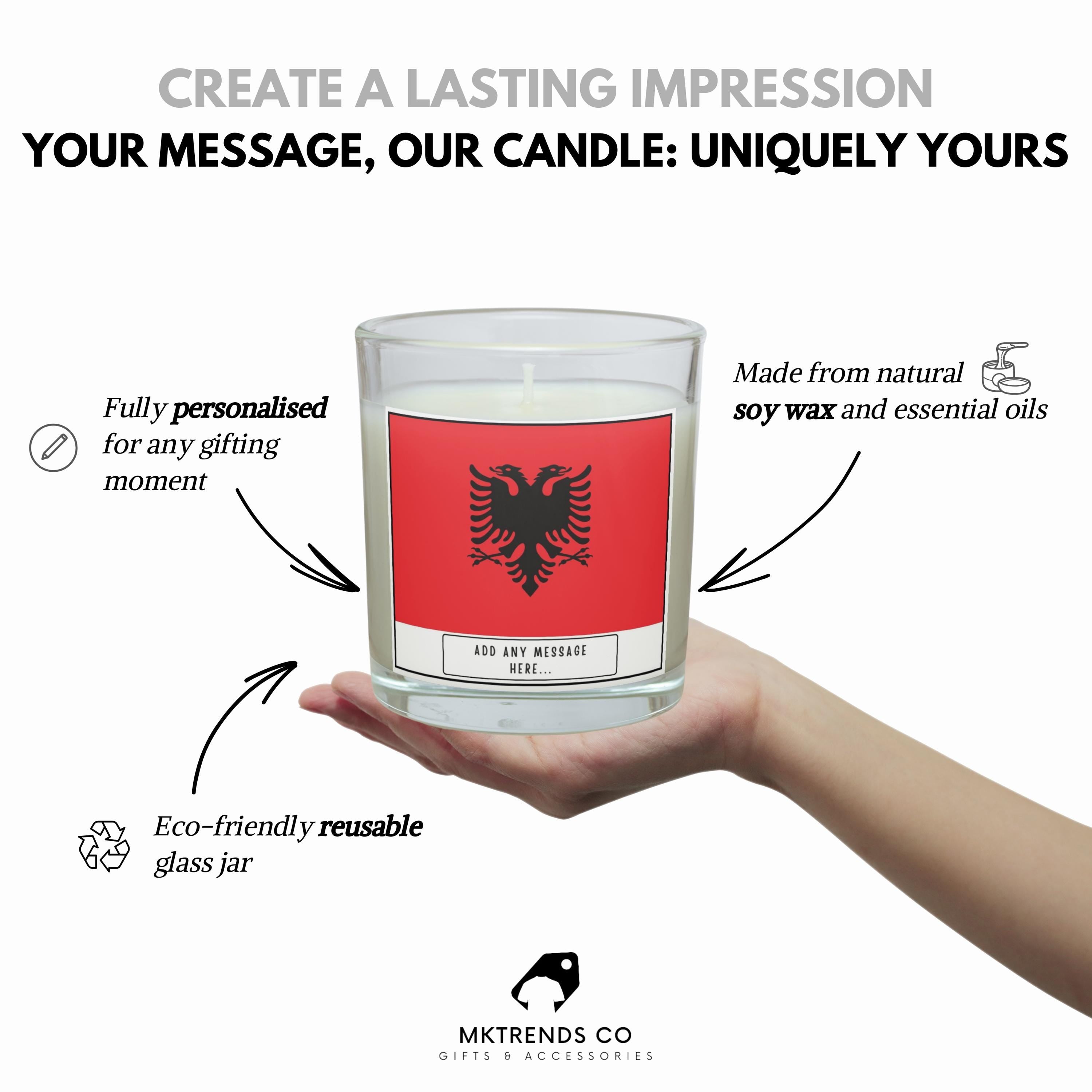 Albania Personalised Candle | Flag of Albania | Gift for Albanian | Albanian Flag | Missing Albania | Albanian Home Décor | Custom Albania Etsy