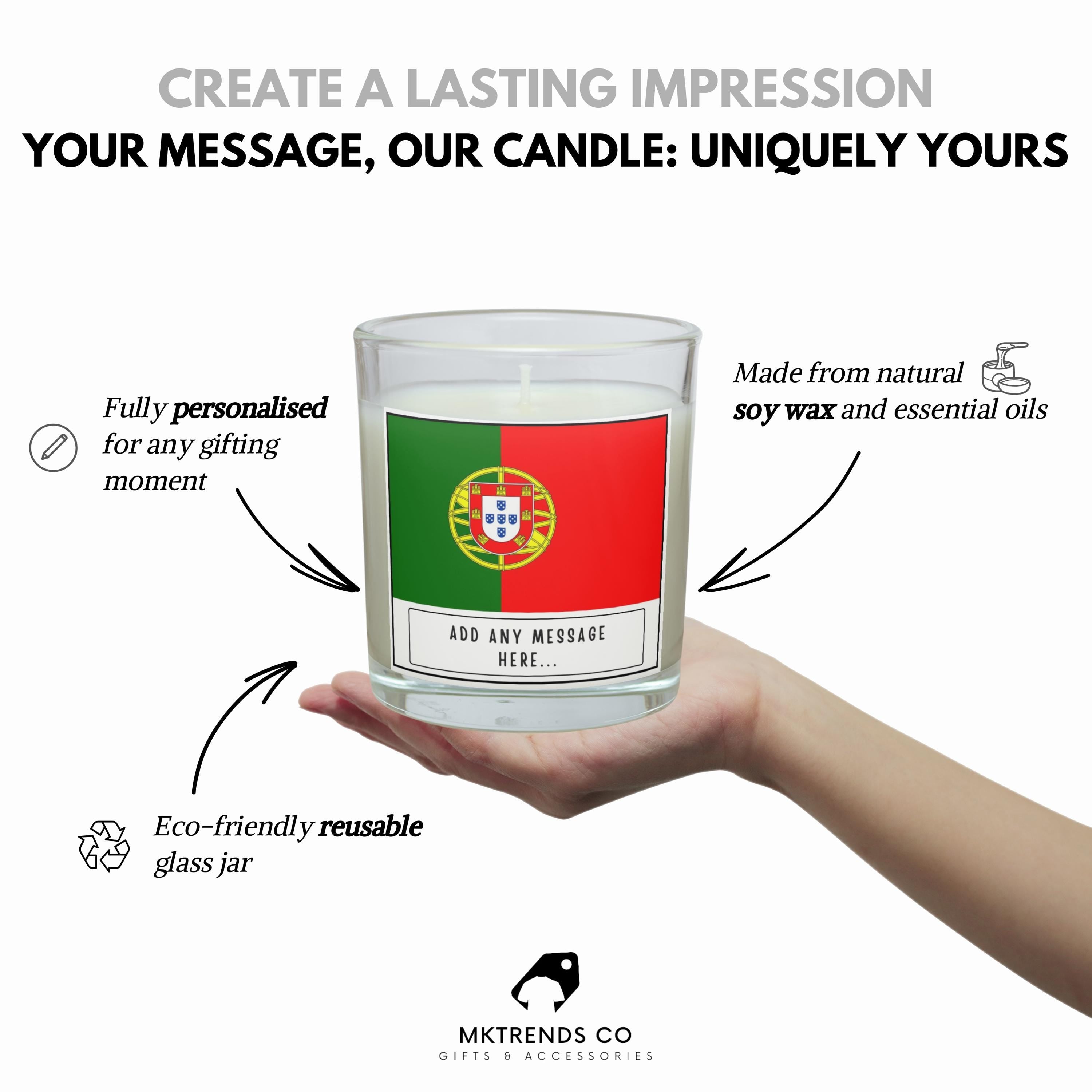 Portugal Personalised Candle | Flag of Portugal | Portuguese Flag Message | Gift for Portuguese | Custom Portuguese Message | Portugal Flag Etsy
