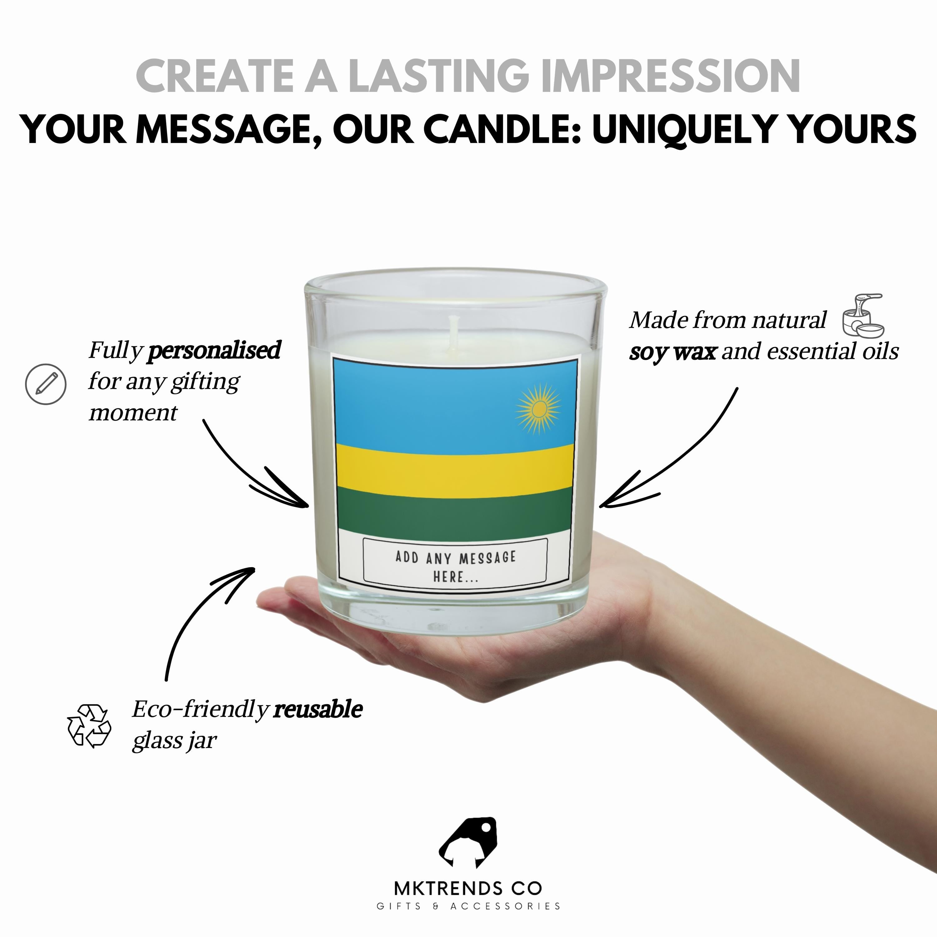 Rwanda Personalised Candle | Flag of Rwanda | Rwandan Flag Gift | Custom Rwandan Message Candle | Rwanda Heritage Gift | Rwandan Home Décor Etsy