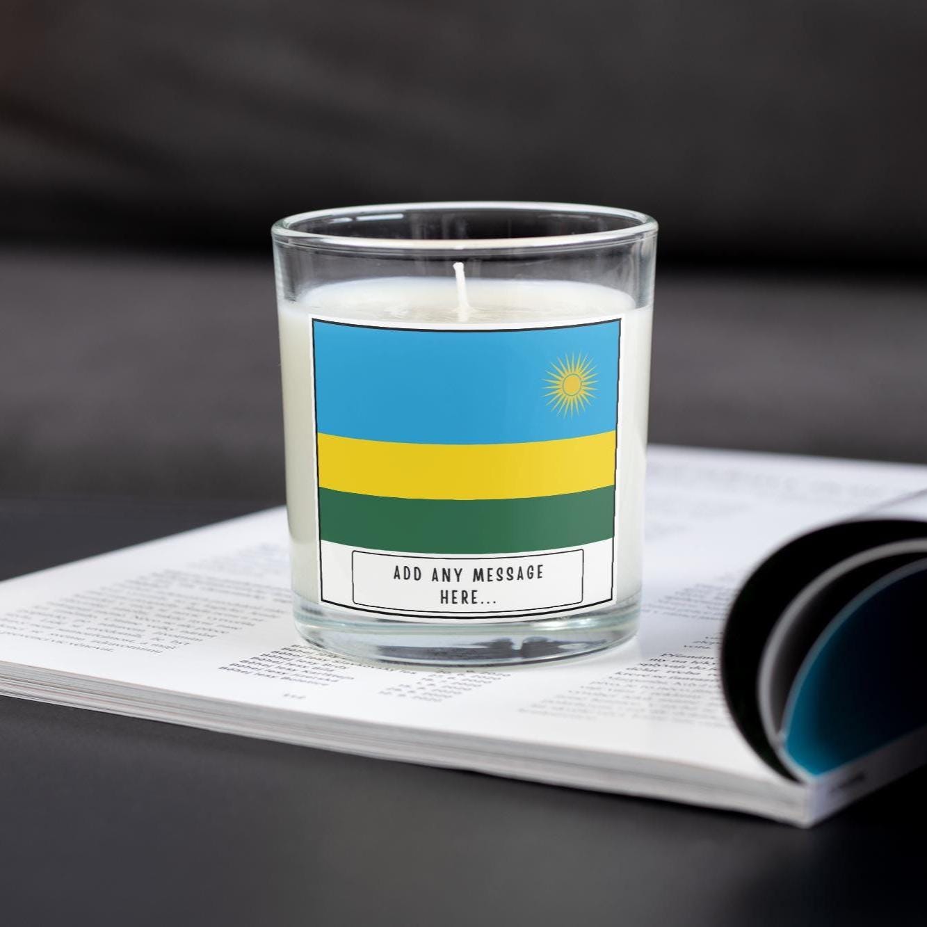 Rwanda Personalised Candle | Flag of Rwanda | Rwandan Flag Gift | Custom Rwandan Message Candle | Rwanda Heritage Gift | Rwandan Home Décor Etsy