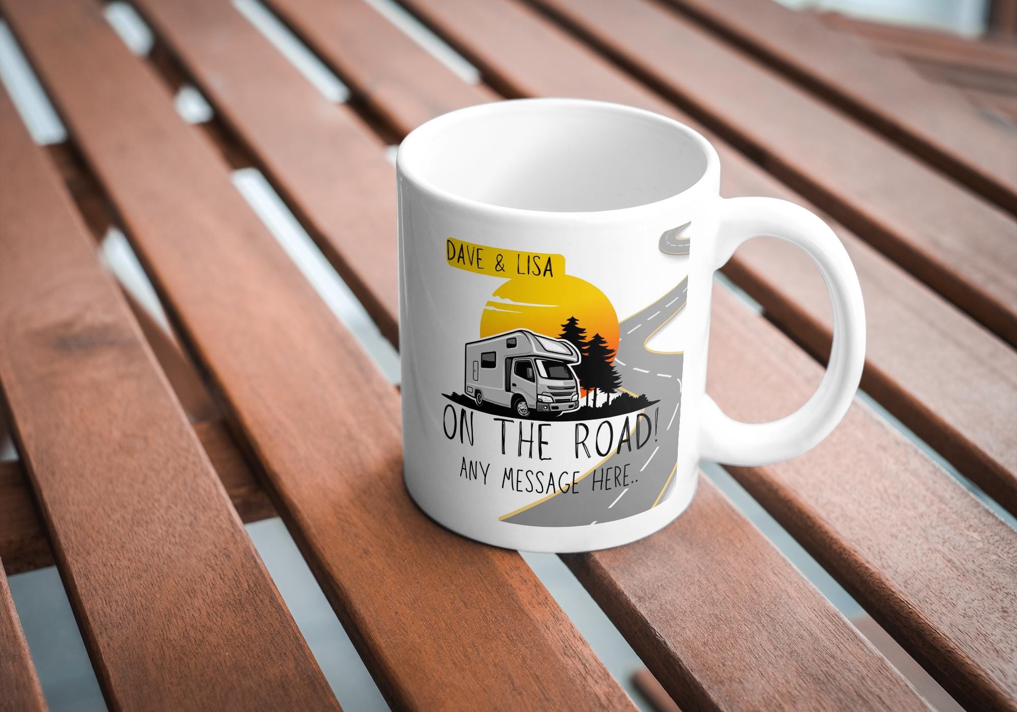 Personalised Campervan Adventure Mug | Funny Road Scene Gift | Couples Vanlife Design | Custom Text | UK Motorhome Present Etsy