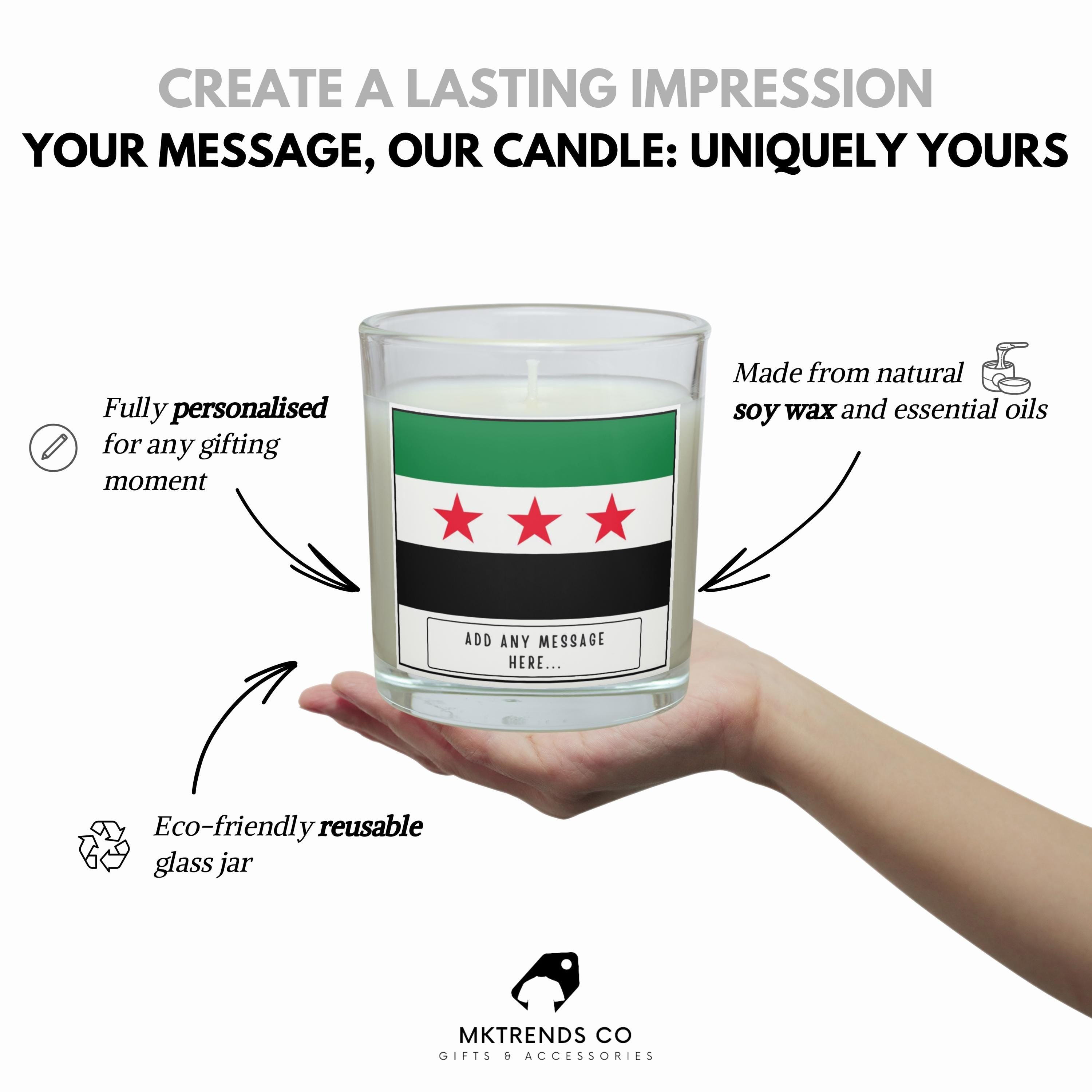 Syria Personalised Candle | Syrian Heritage Gift | Flag of Syria | Syrian Flag Candle | Custom Gift for Syrian | Syrian Home Décor Candle Etsy