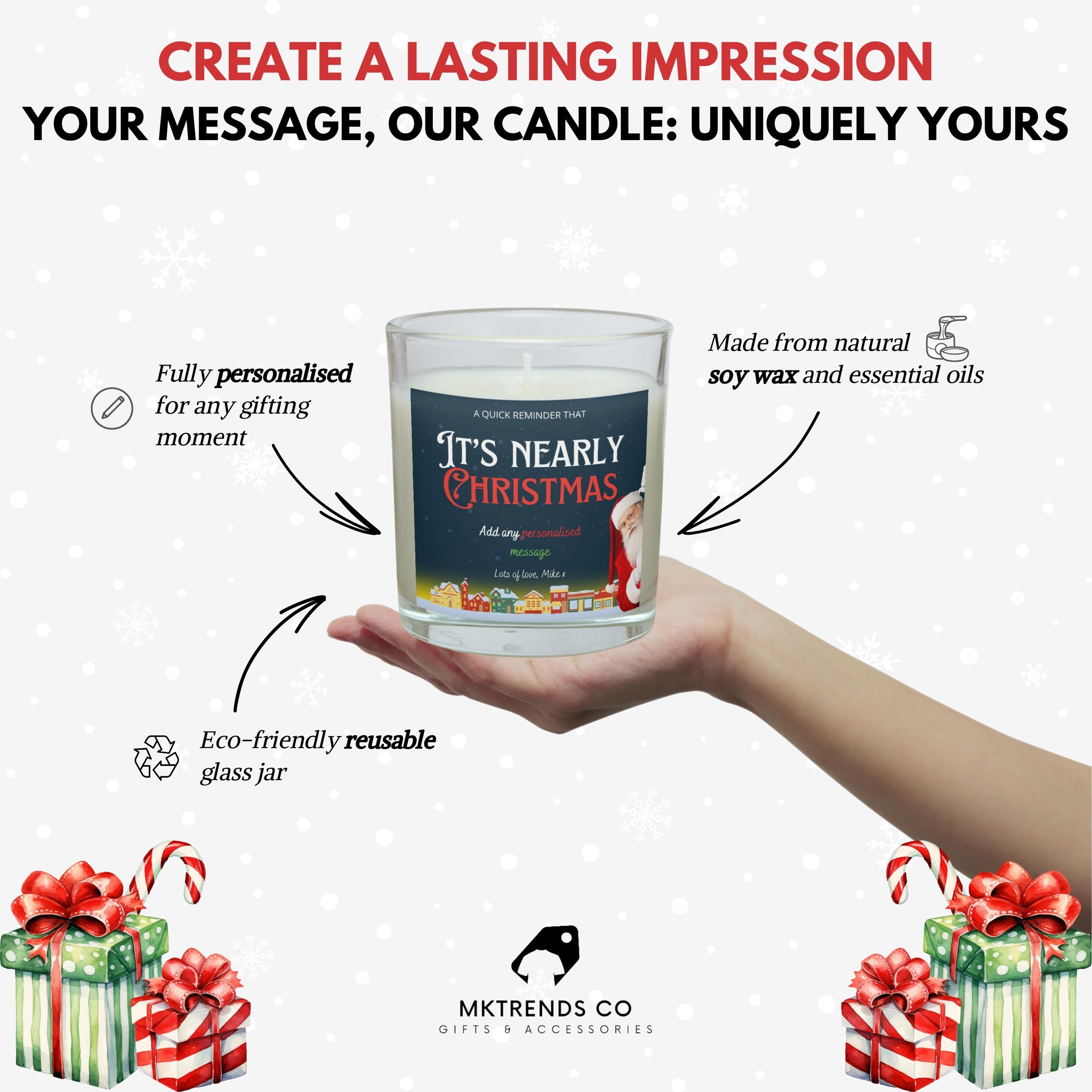 It's Nearly Christmas Santa Candle | Personalised Candle | Merry Christmas Gift | Excited for Christmas Candle | Christmas Eve Message Gift Etsy