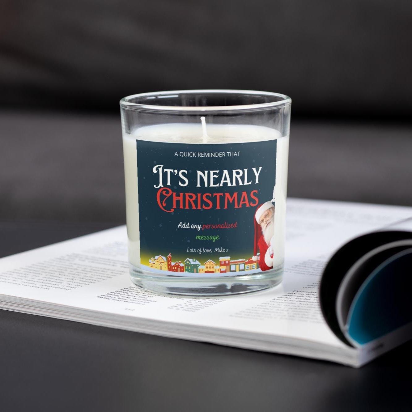 It's Nearly Christmas Santa Candle | Personalised Candle | Merry Christmas Gift | Excited for Christmas Candle | Christmas Eve Message Gift Etsy