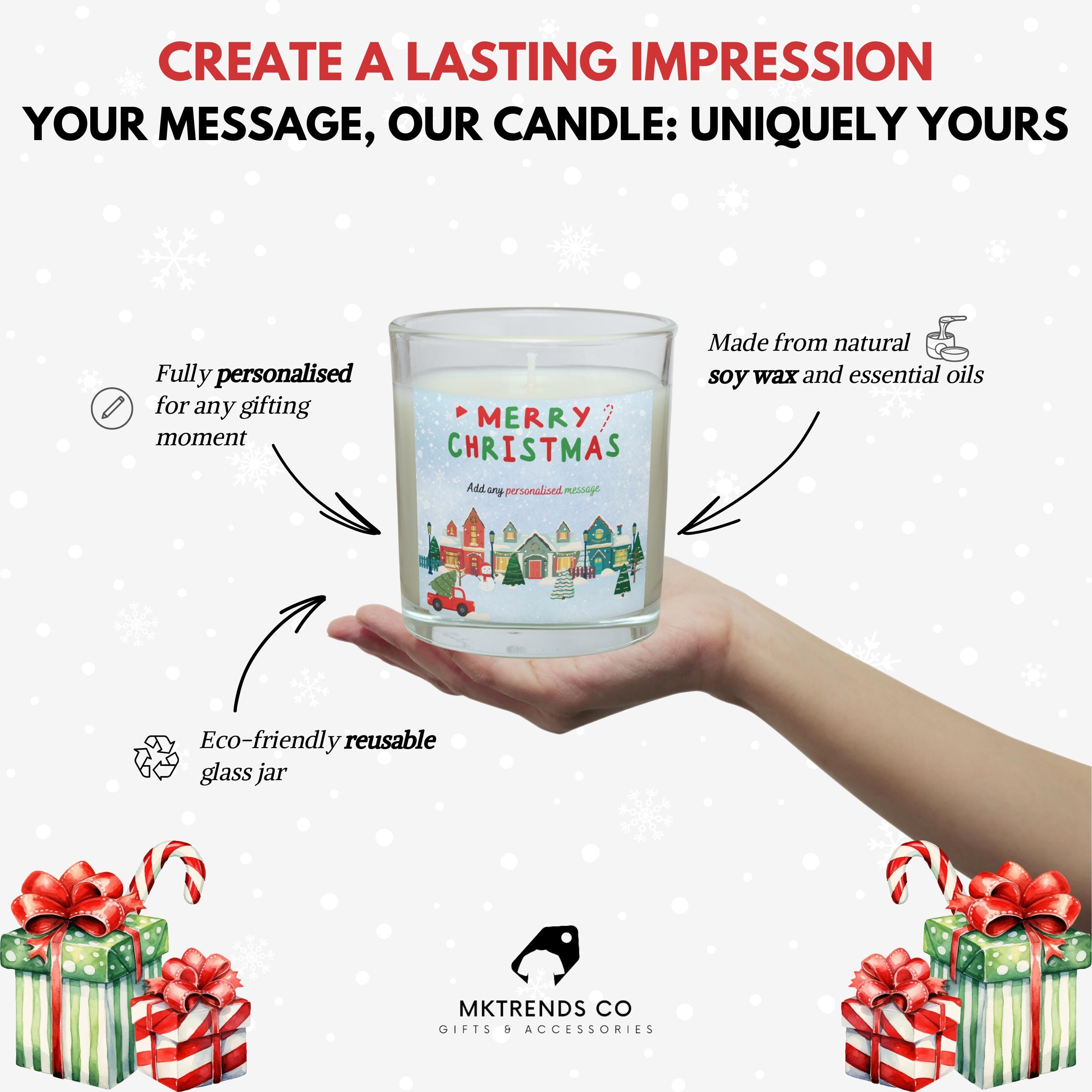 Merry Christmas Scene Personalised Candle | Christmas Gifts | Festive Decoration | Christmas Village Scene | Merry Christmas Message Gift Etsy
