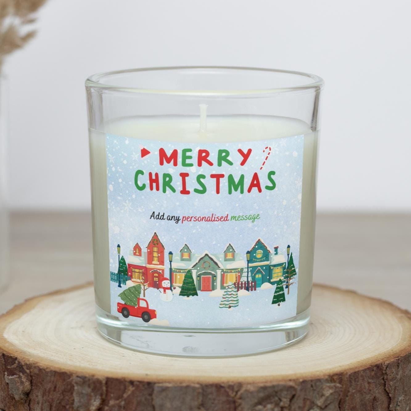 Merry Christmas Scene Personalised Candle | Christmas Gifts | Festive Decoration | Christmas Village Scene | Merry Christmas Message Gift Etsy