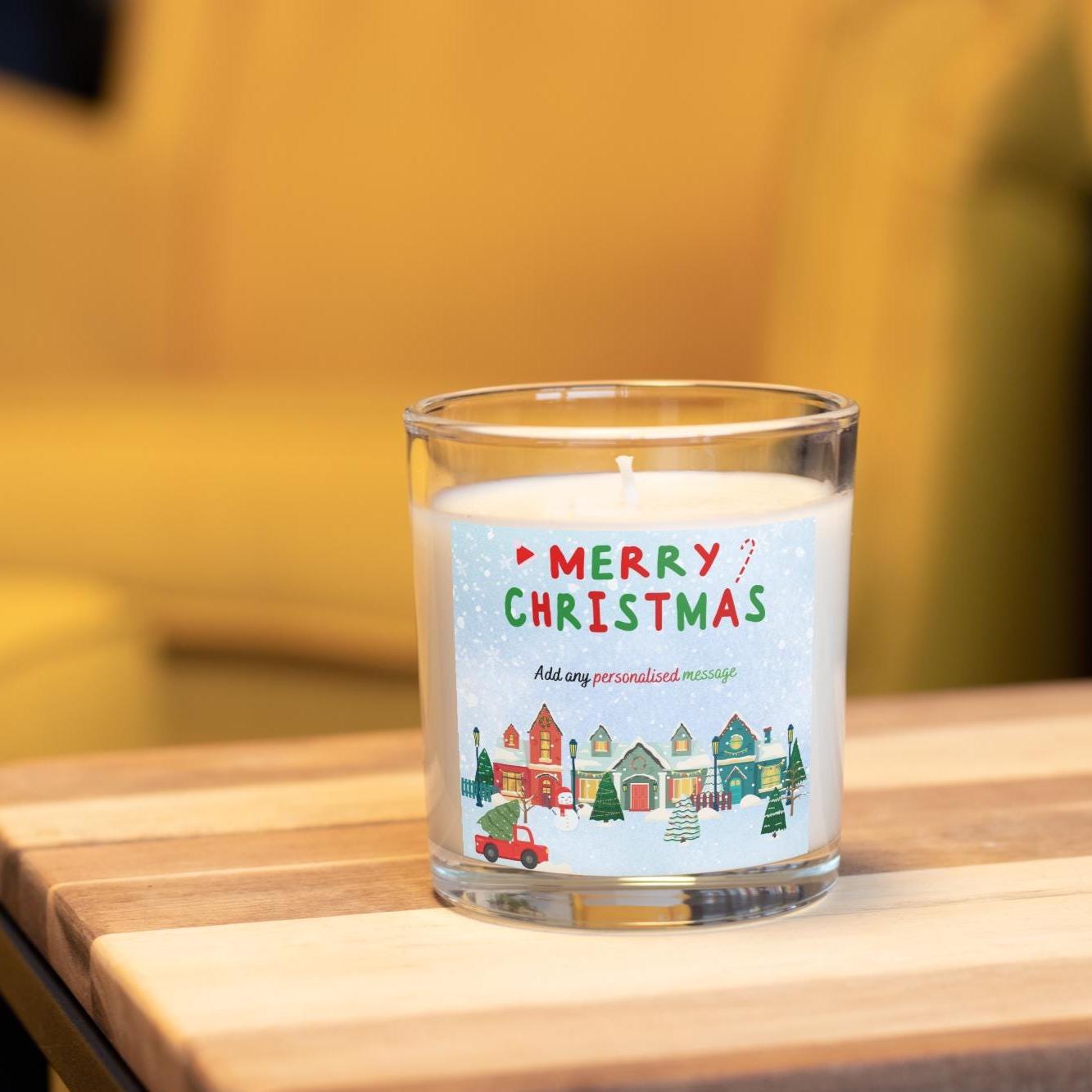 Merry Christmas Scene Personalised Candle | Christmas Gifts | Festive Decoration | Christmas Village Scene | Merry Christmas Message Gift Etsy