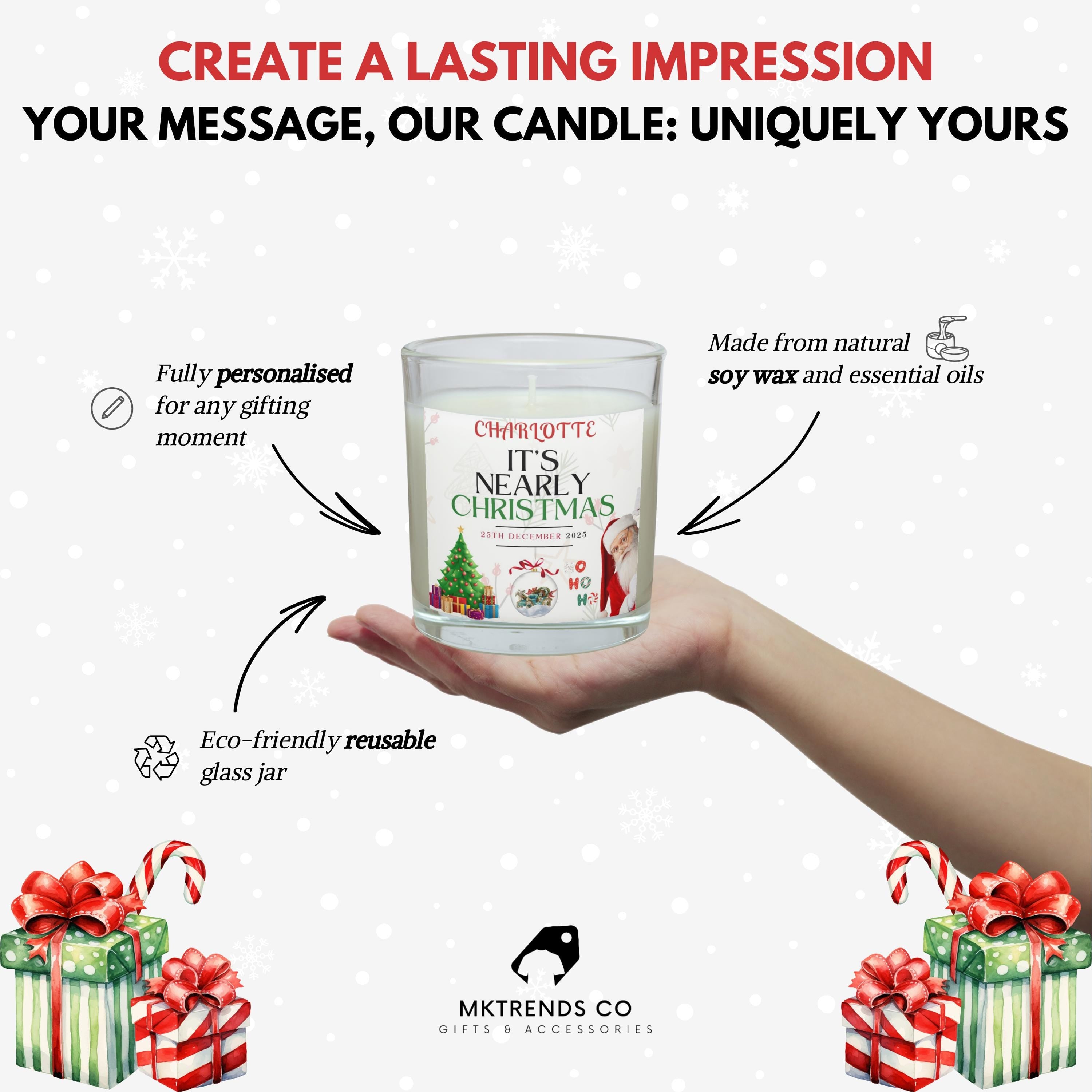 It's nearly Christmas Festive Candle | Personalised Candle | Festive Christmas Message | Custom Christmas Message | Christmas Countdown Gift Etsy