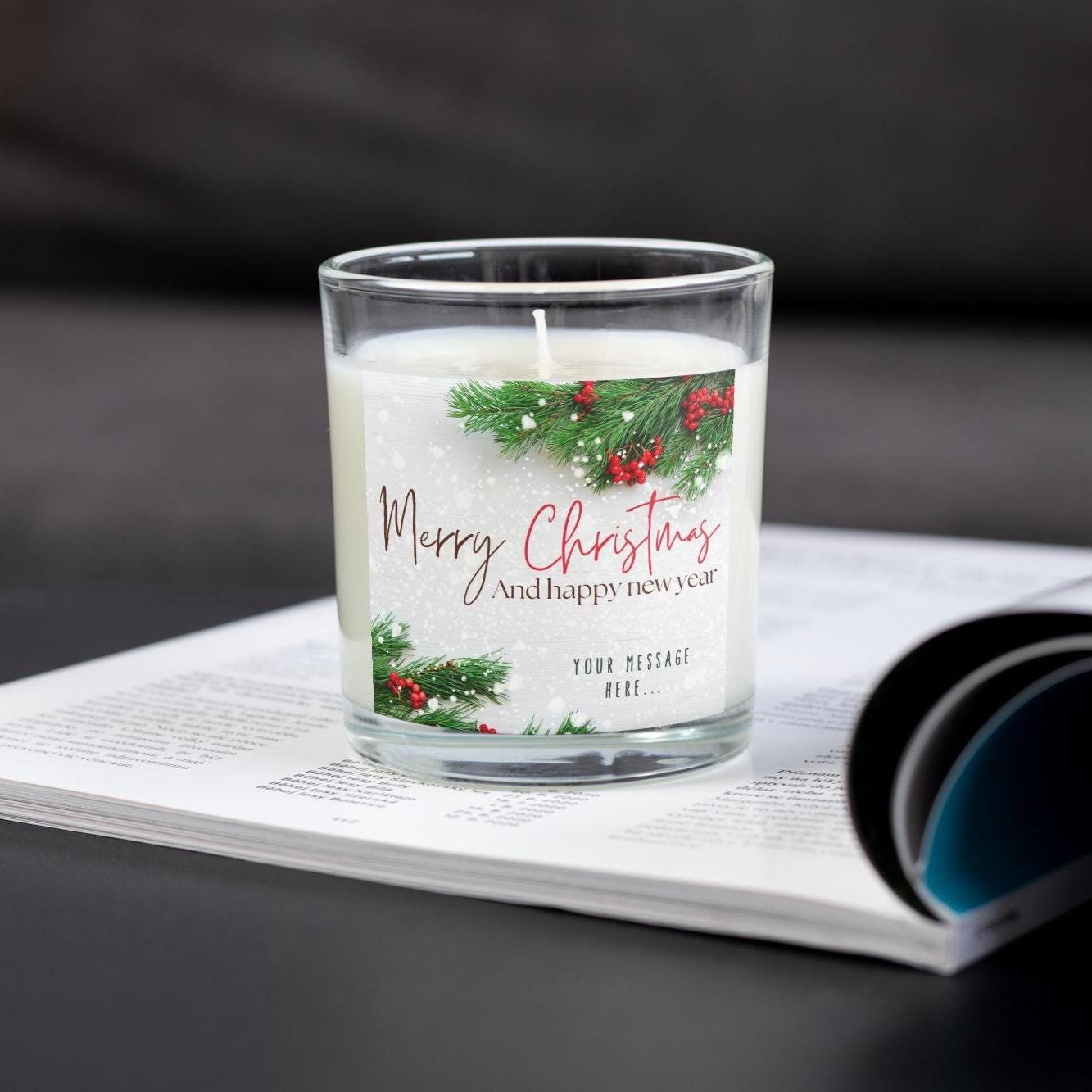 Merry Christmas & Happy New Year | Personalised Candle | Festive Christmas Message Candle | Happy New Year Gift | Personalised Message Gifts Etsy