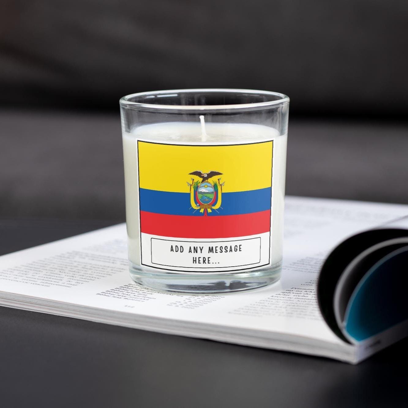 Ecuador Personalised Candle | Flag of Ecuador | Ecuadorian Flag | Custom Message Ecuadorian Candle Gift | Ecuador Home Décor | Candle Gift Etsy