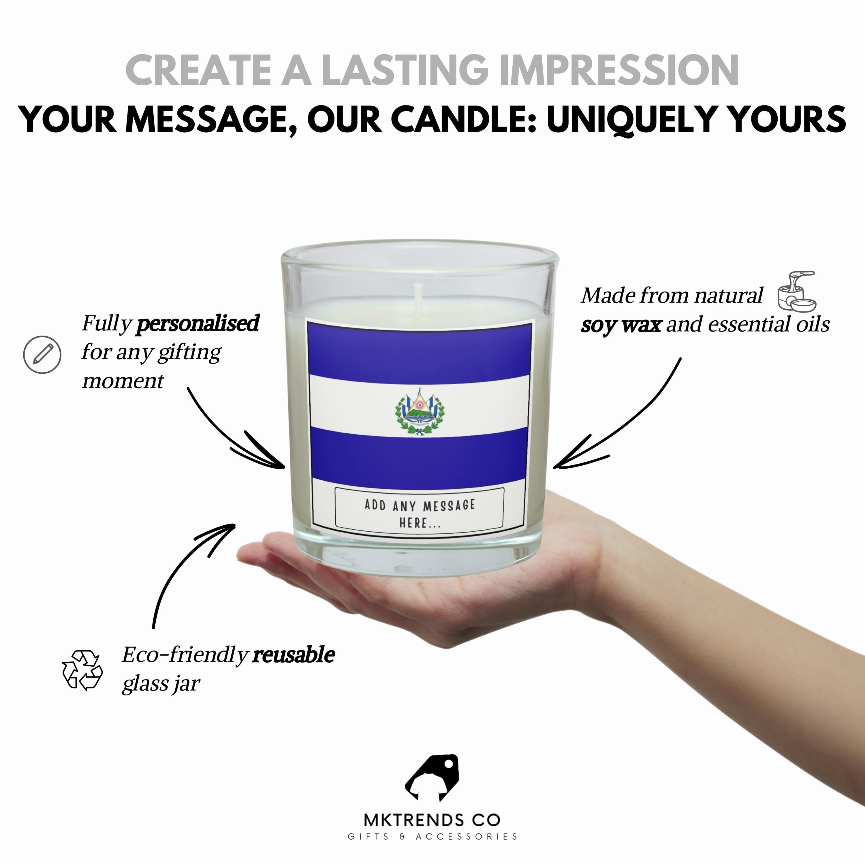 El Salvador Personalised Candle | Flag of El Salvador | Salvadoran Flag | Custom Message El Salvador Gift | Salvadoran Home Décor Candle Etsy