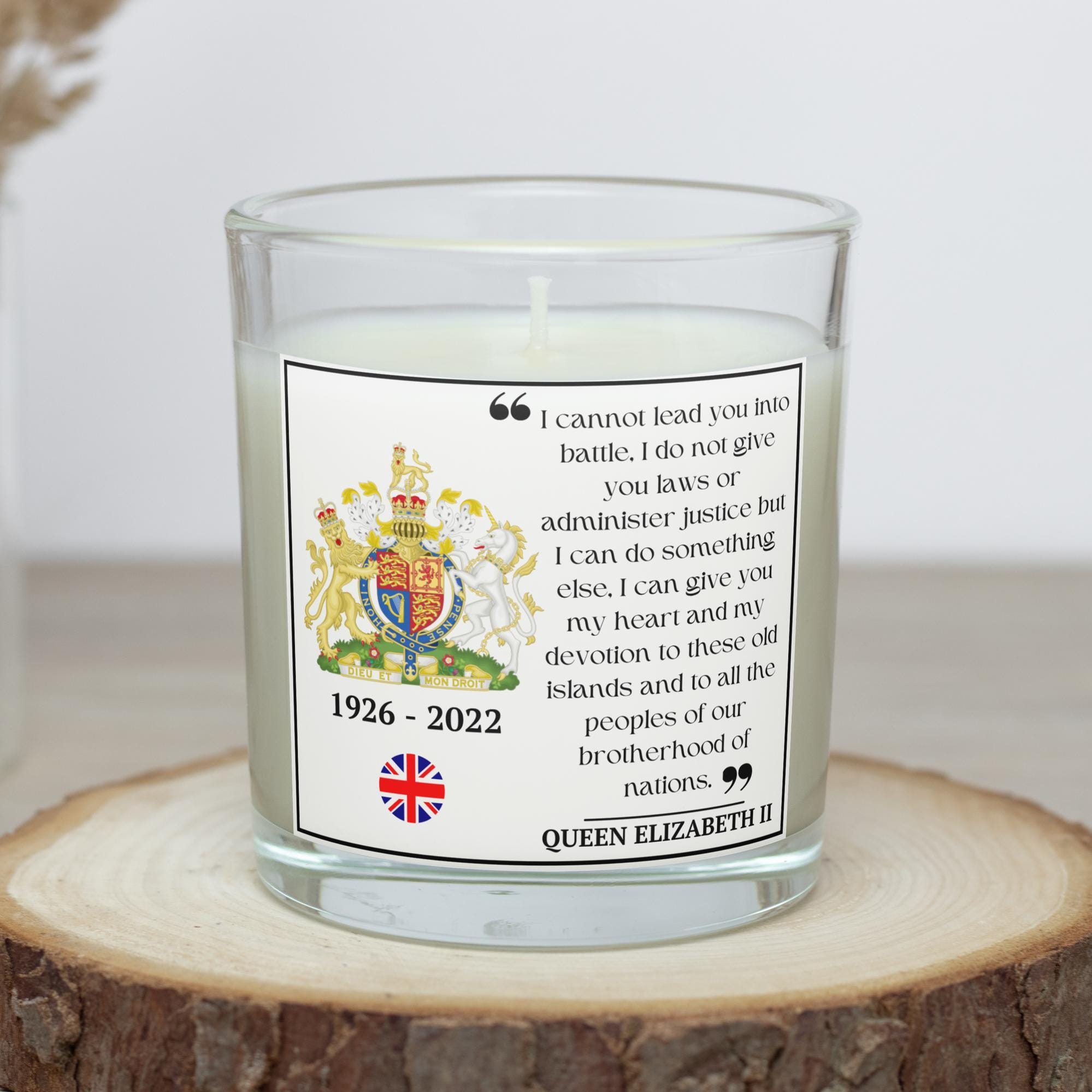 Queen Elizabeth II Memorial Quote Personalised Candle | Royal Tribute Gift | British Royal Family Gift | Regal Coat of Arms Message Candle Etsy