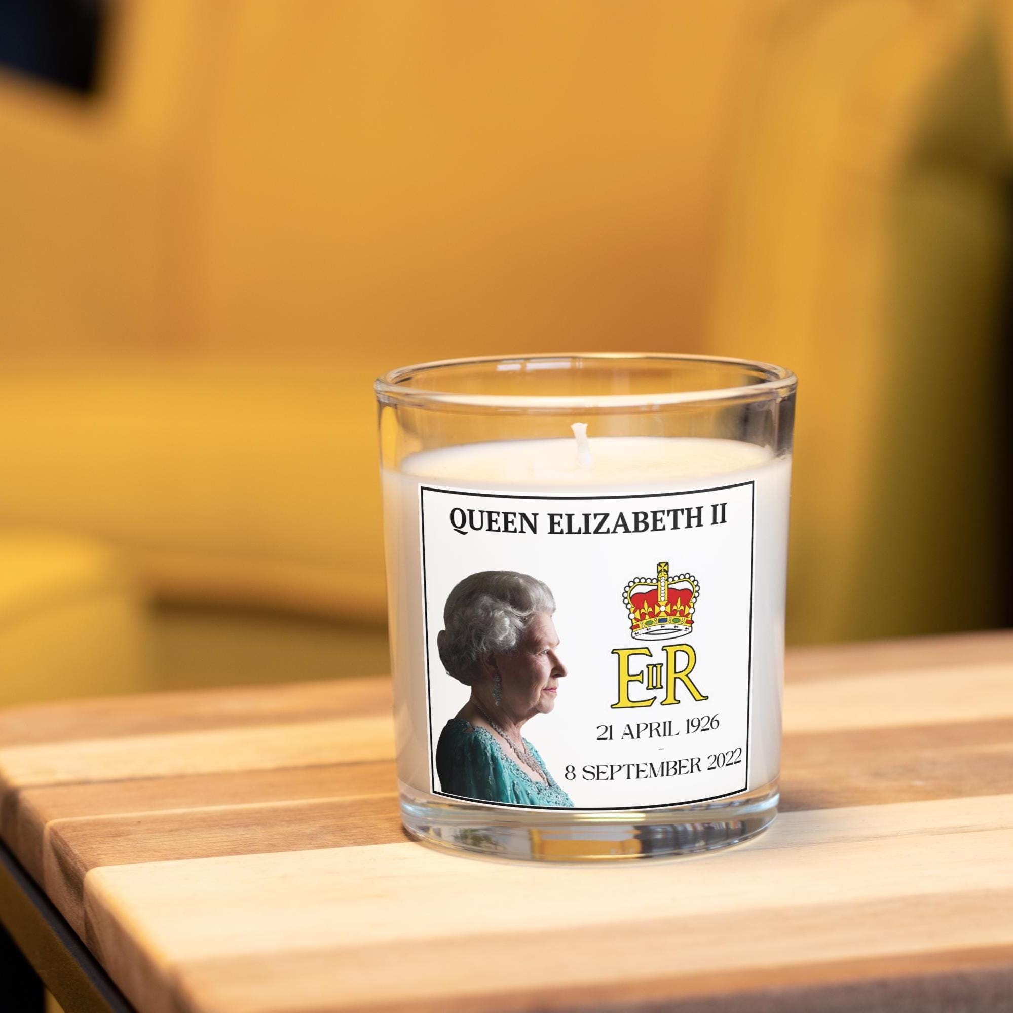 Queen Elizabeth II Personalised Candle | Royal Tribute Candle | Memorial Keepsake with Portrait & Crown Emblem | Regal Gift for Royal Fans Etsy