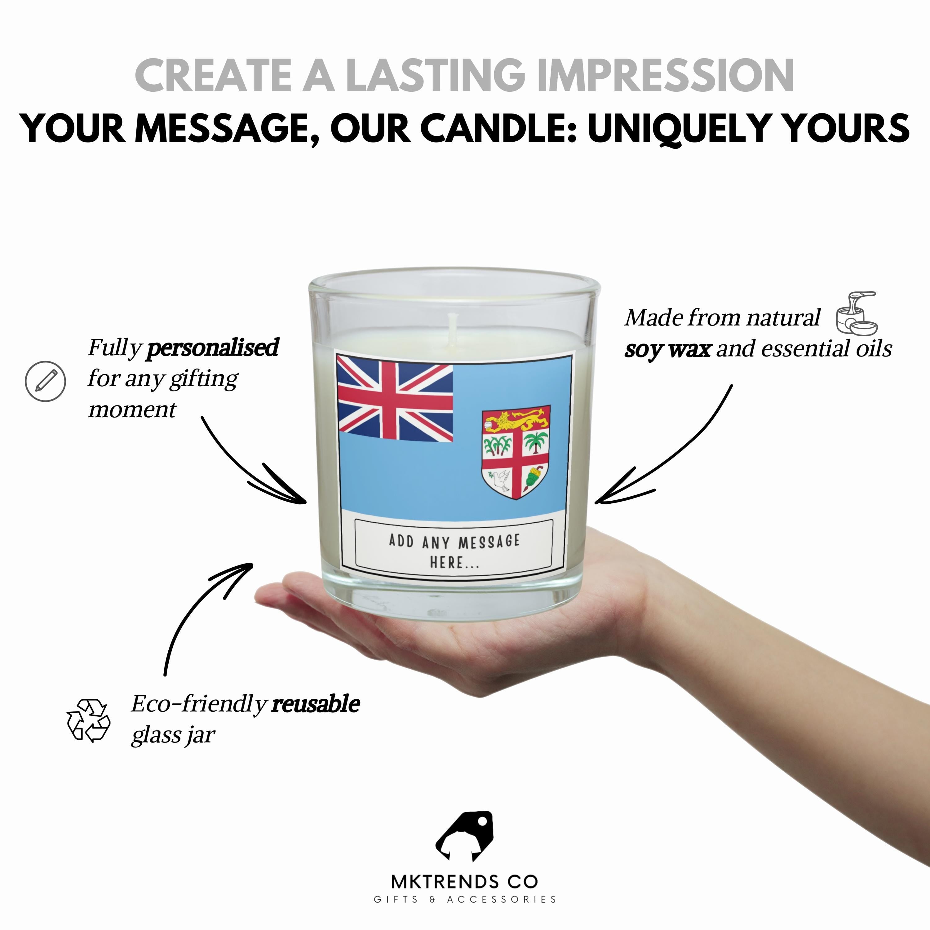 Fiji Personalised Candle | Flag of Fiji Message | Fijian Flag Candle Gift | Custom Fijian Message | Gift for Fijian Friend | Fiji Home Décor Etsy