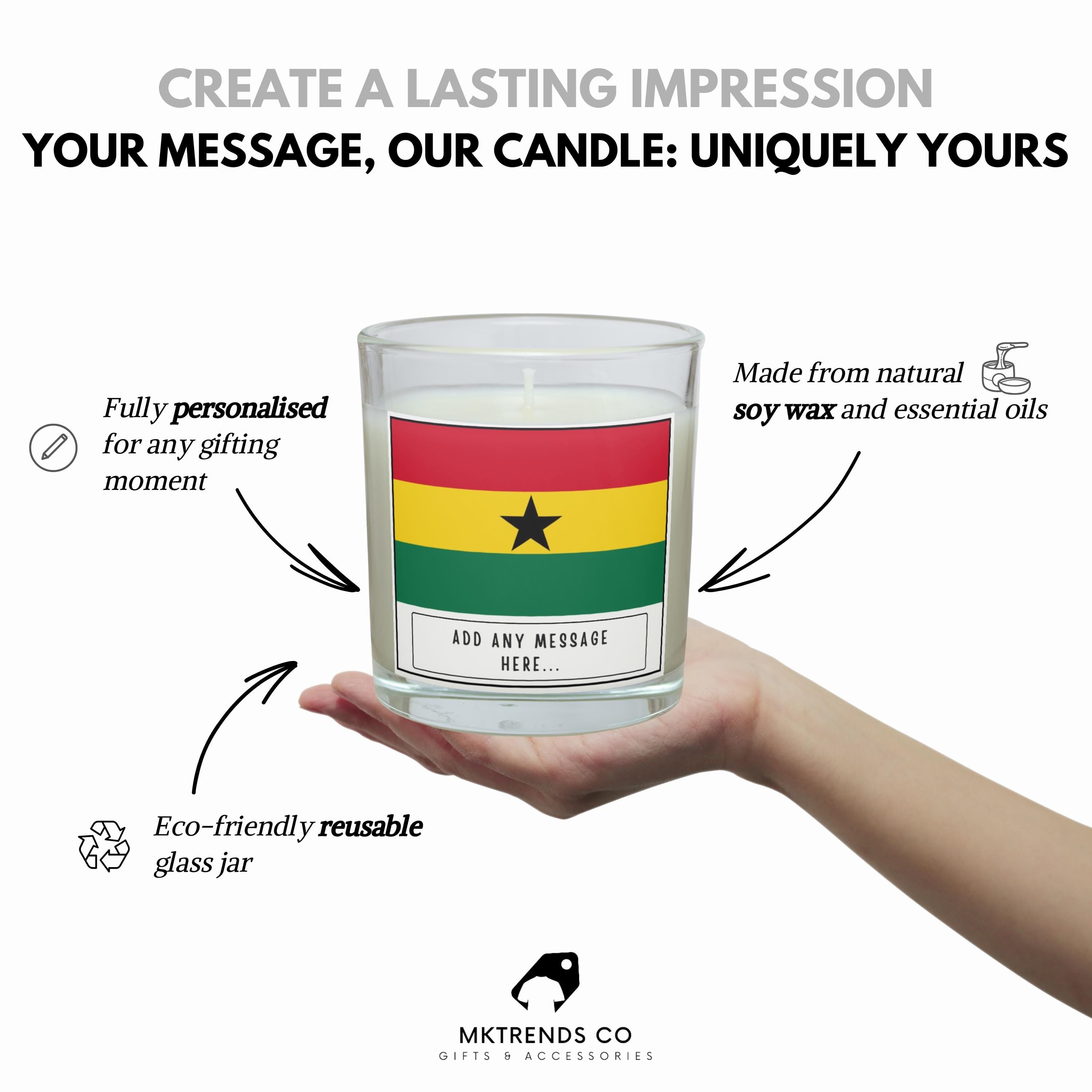 Ghana Personalised Candle | Flag of Ghana | Ghanaian Flag Gift | Custom Ghanaian Message Candle | Ghana Home Décor | Ghanaian Friend Gifts Etsy
