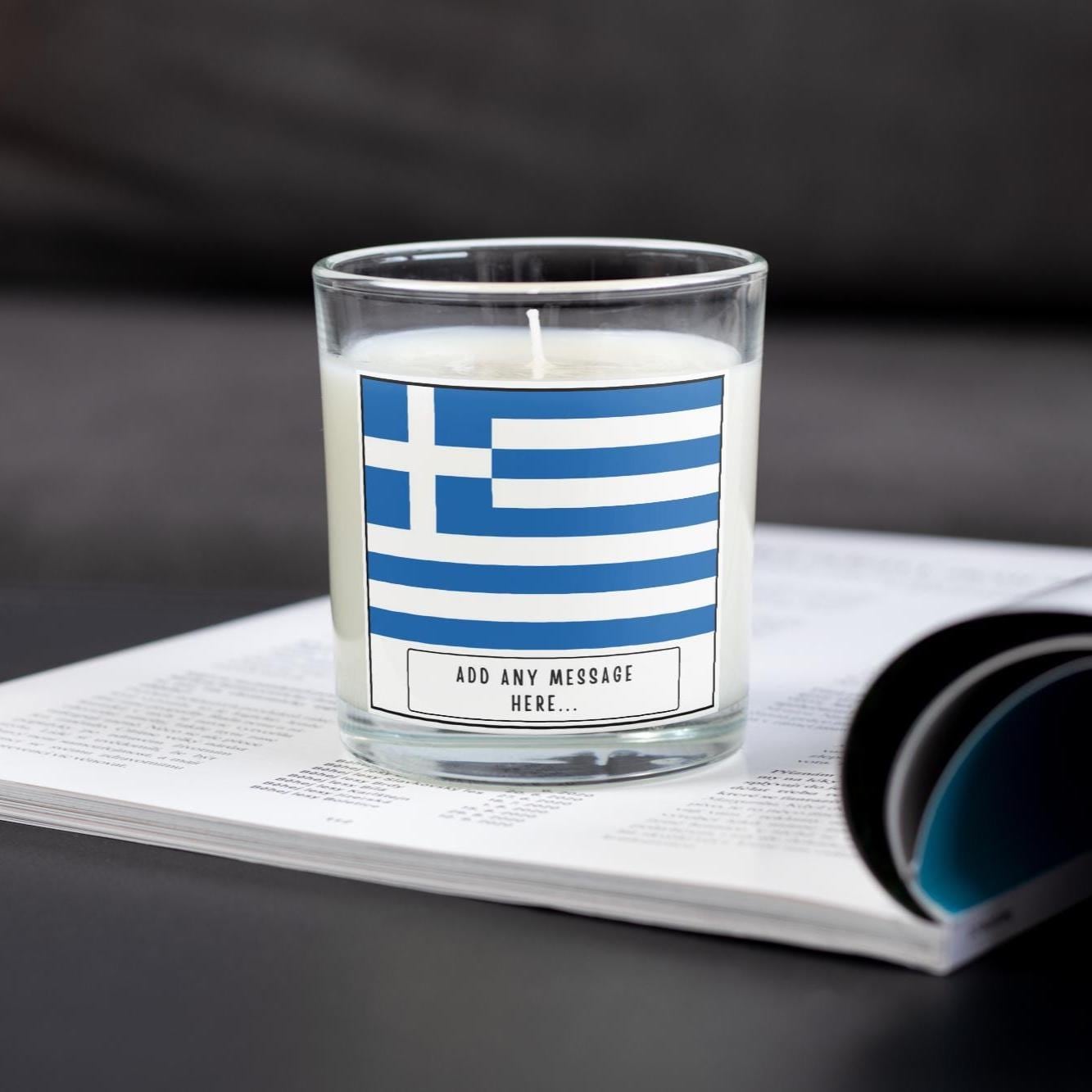 Greece Personalised Candle | Flag of Greece | Greek Flag Gift | Custom Greek Message | Greek Friend Gift | Greece Home | Greek Home Décor Etsy