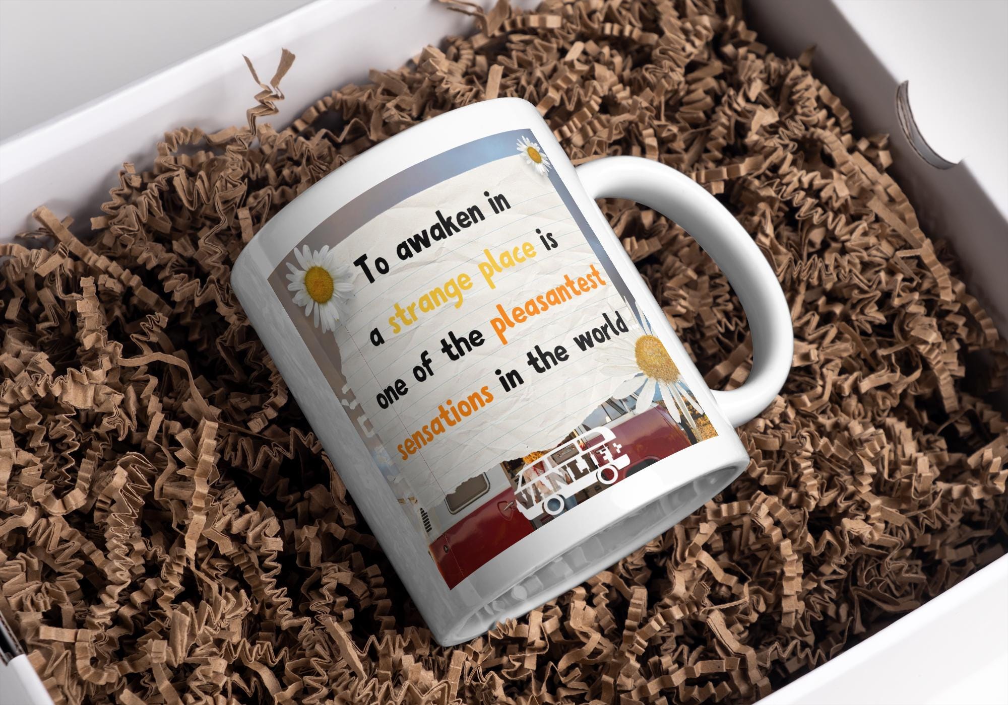Personalised Vanlife Quote Mug | Scenic Camper Gift | Custom Message | Red Van & Daisy Design | UK Travel Present | Cute Travel Gift Etsy