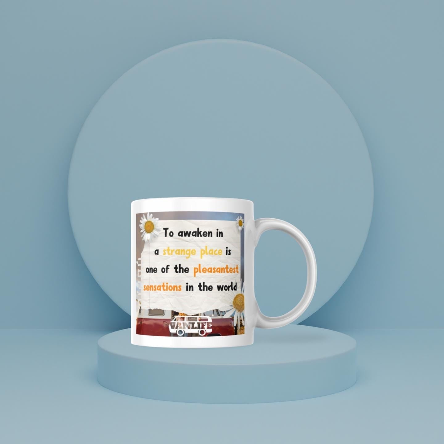 Personalised Vanlife Quote Mug | Scenic Camper Gift | Custom Message | Red Van & Daisy Design | UK Travel Present | Cute Travel Gift Etsy