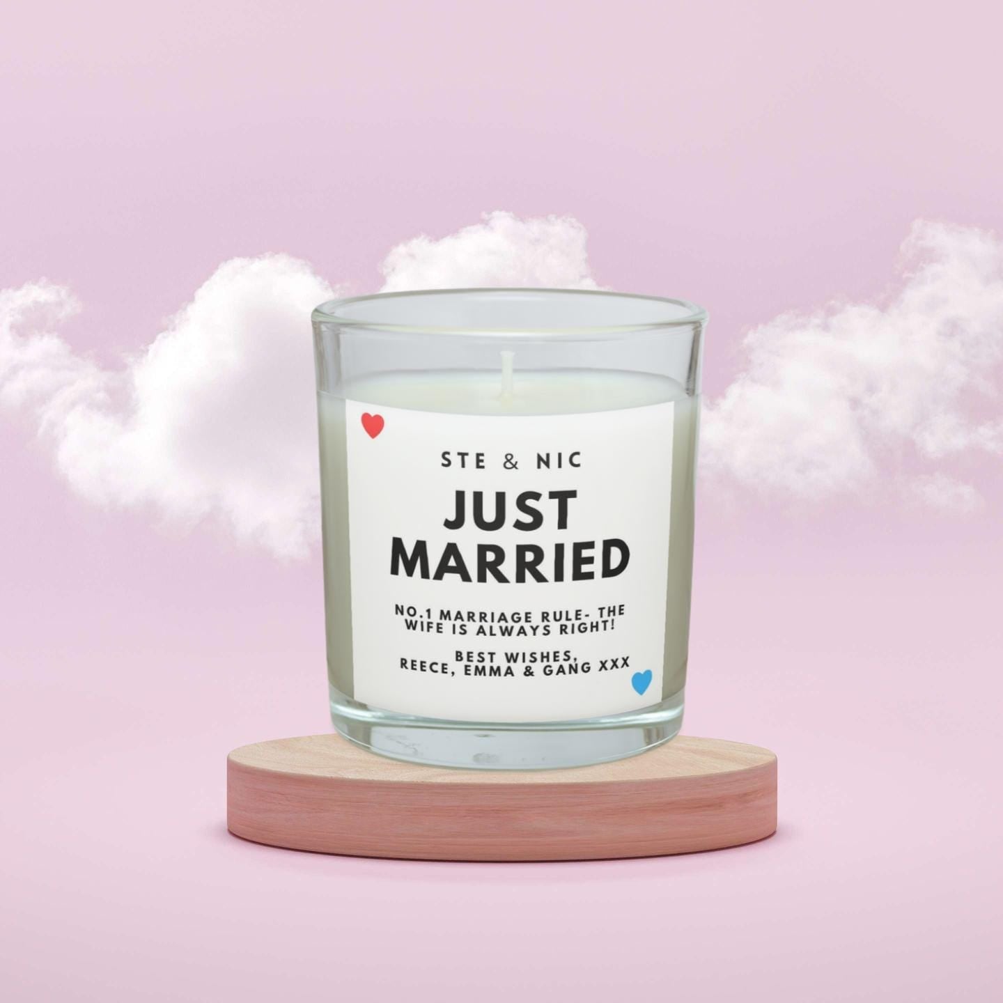 Just Married Wedding Personalised Candle | Wedding Day Gift | Custom Message Wedding Candle | Gift for Mr & Mrs | Bride and Groom Message Etsy