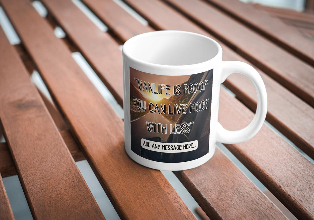 Personalised Vanlife Quote Mug | Scenic Camper Gift | Live More With Less Design | Custom Message | UK Motorhome Present | Campervan Quote Etsy