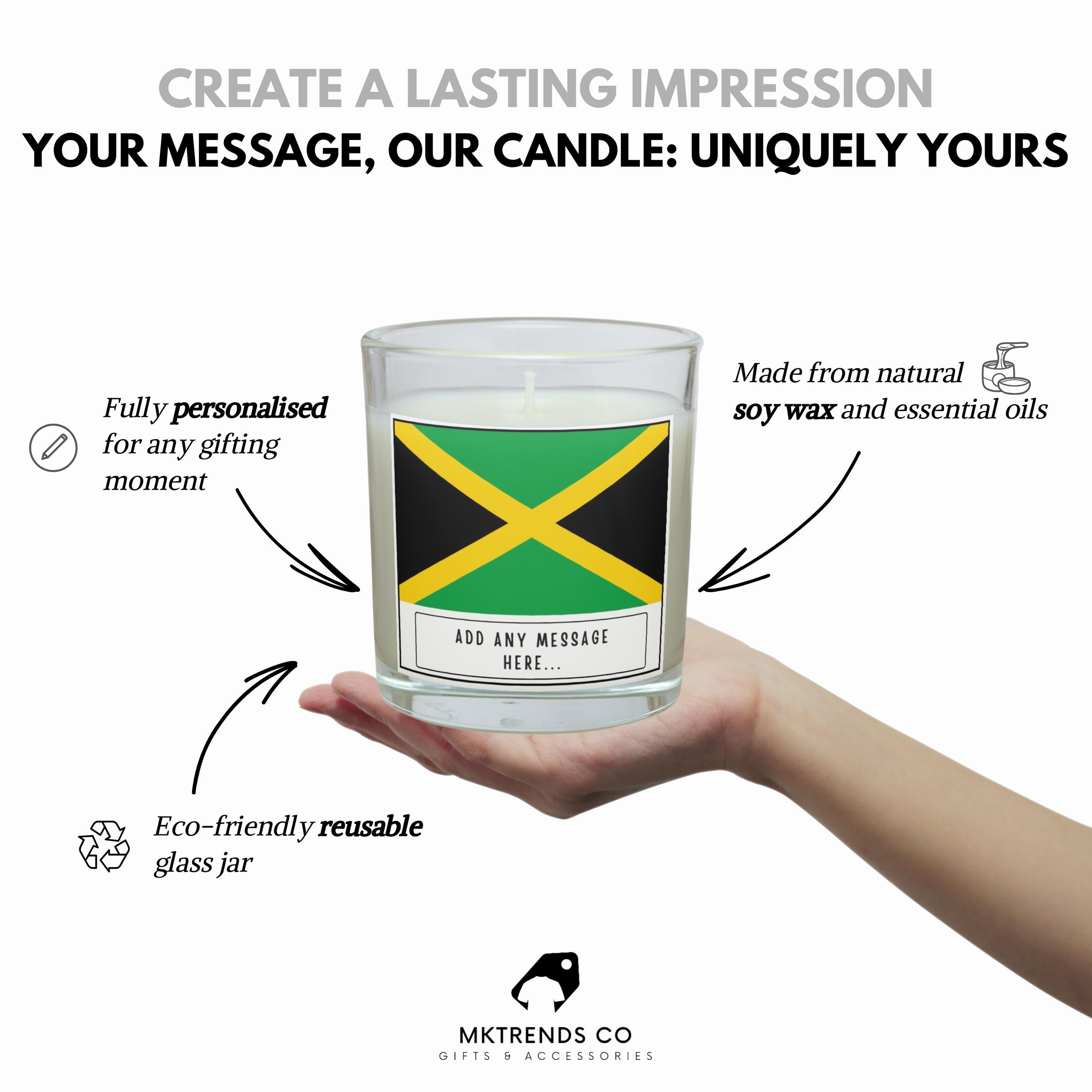 Jamaica Personalised Candle | Flag of Jamaica | Jamaican Flag Gift | Gift for Jamaican | Custom Message Jamaica Gift | Home Décor | Culture Etsy
