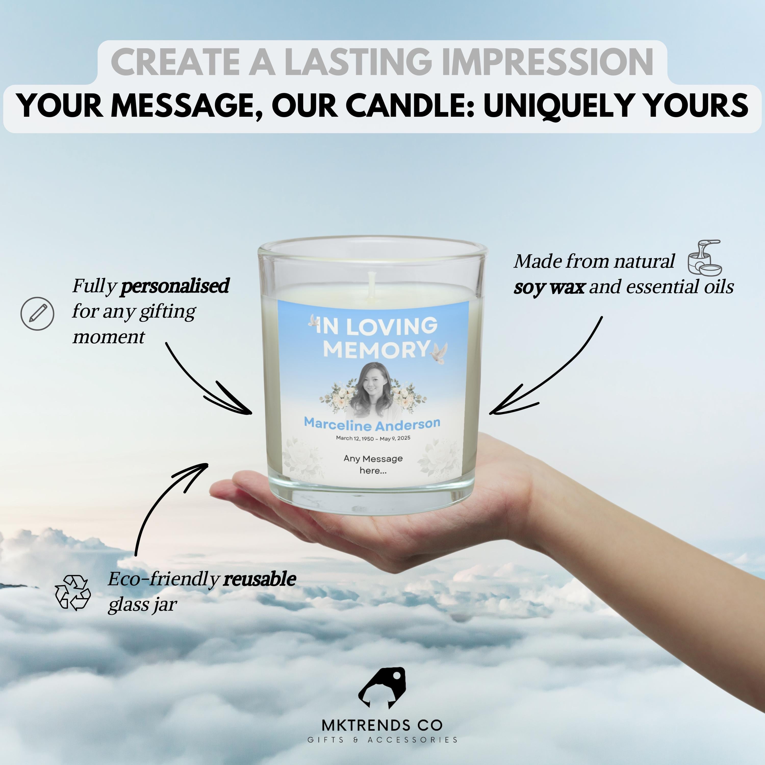 In Loving Memory Personalised Candle with Photo & Message | Memorial Candle with Name Dates | Sympathy Gift | Remembrance Tribute | RIP Gift Etsy