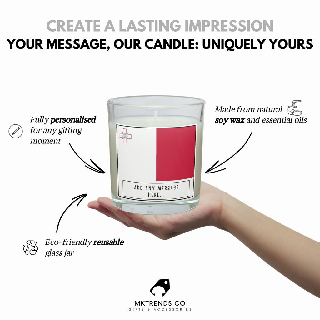 Malta Personalised Candle | Flag of Malta | Maltese Flag Candle | Custom Message Malta Gift | Gift for Maltese | Malta Home Decor Message Etsy