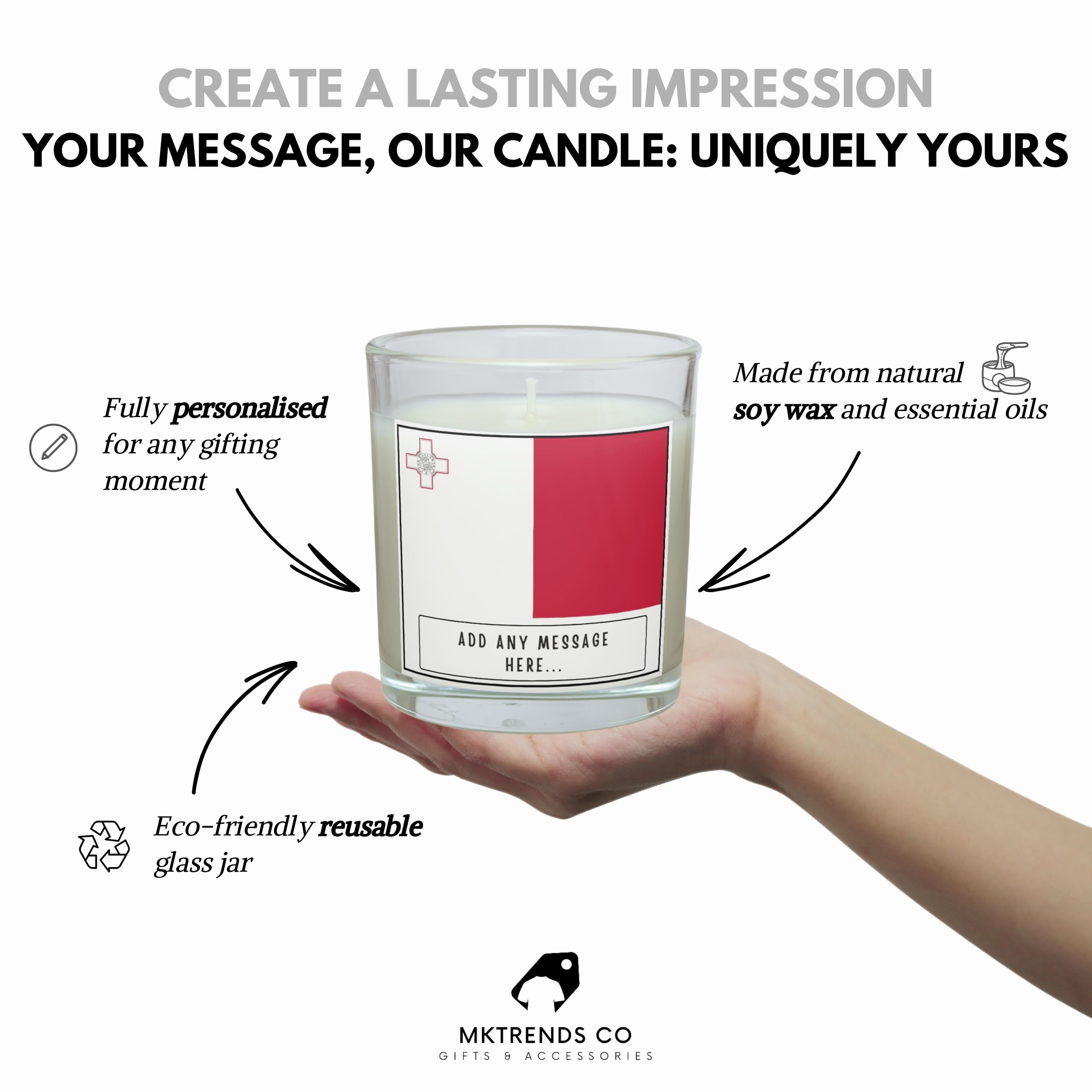 Malta Personalised Candle | Flag of Malta | Maltese Flag Candle | Custom Message Malta Gift | Gift for Maltese | Malta Home Decor Message Etsy