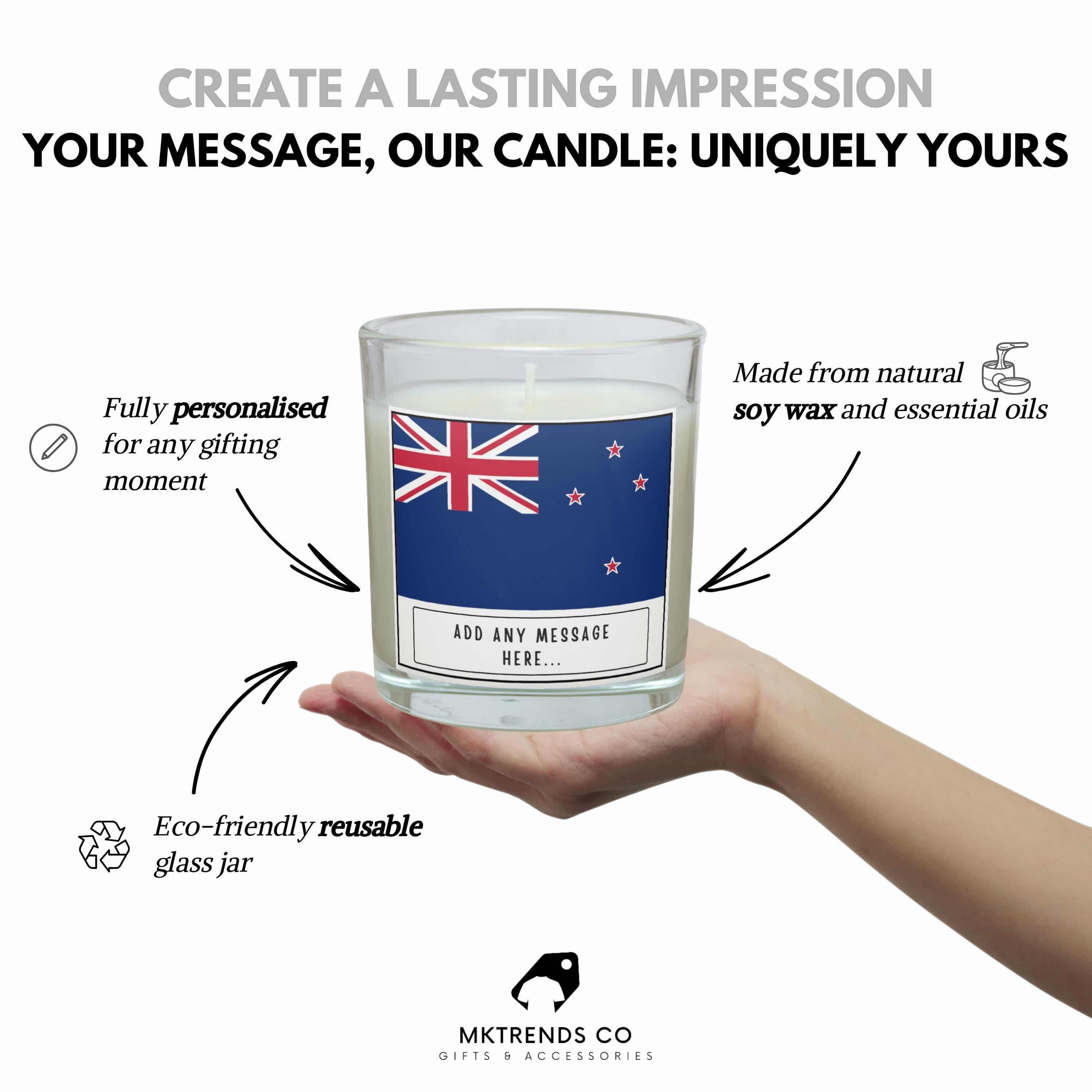 New Zealand Personalised Candle | Flag of New Zealand | Custom Message New Zealand Gift | New Zealand Message | New Zealand Home Decor Gift Etsy