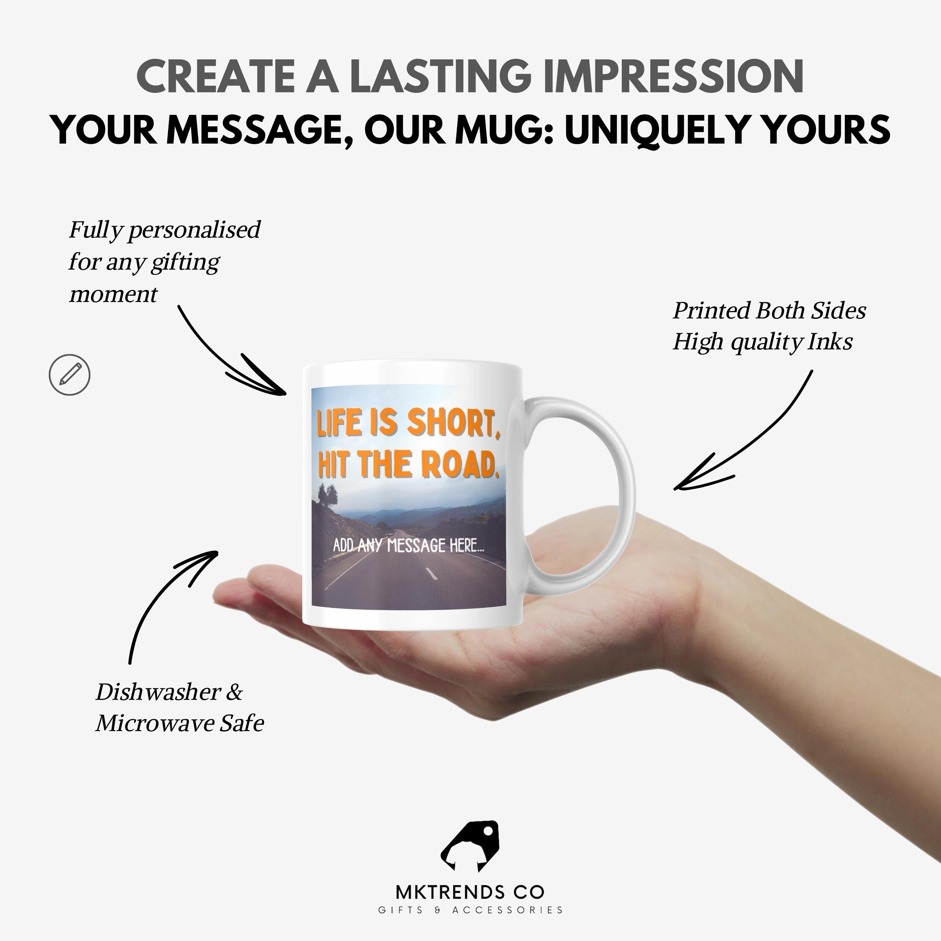 Personalised Vanlife Quote Mug | Scenic Road Design | Custom Message | Campervan Gift | UK Motorhome Present | Caravan Gift | Road Trip Etsy