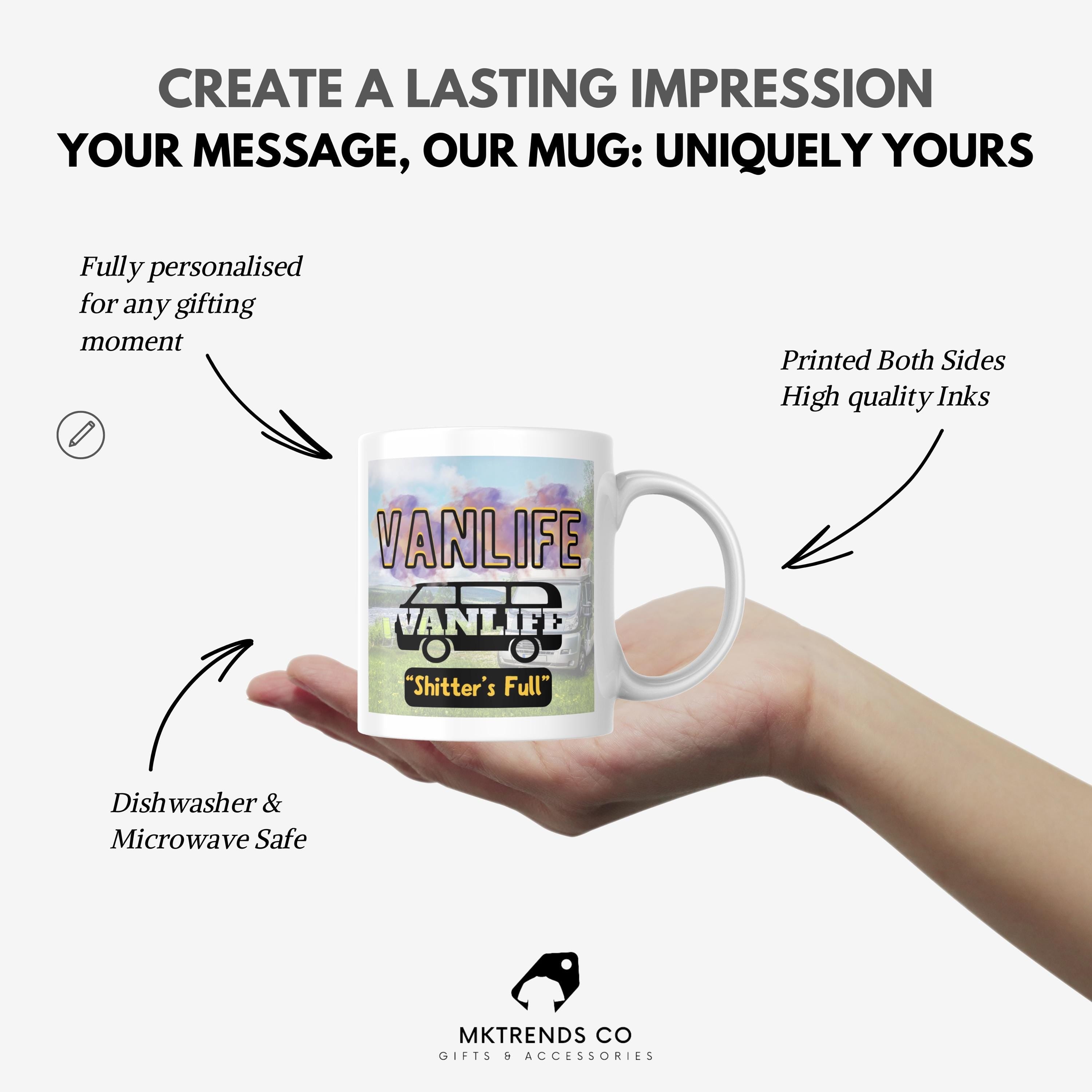 Funny Personalised Vanlife Mug | Shitters Full Camper Gift | Scenic Lake & Mountain Design | Custom Message | UK Motorhome Present Etsy