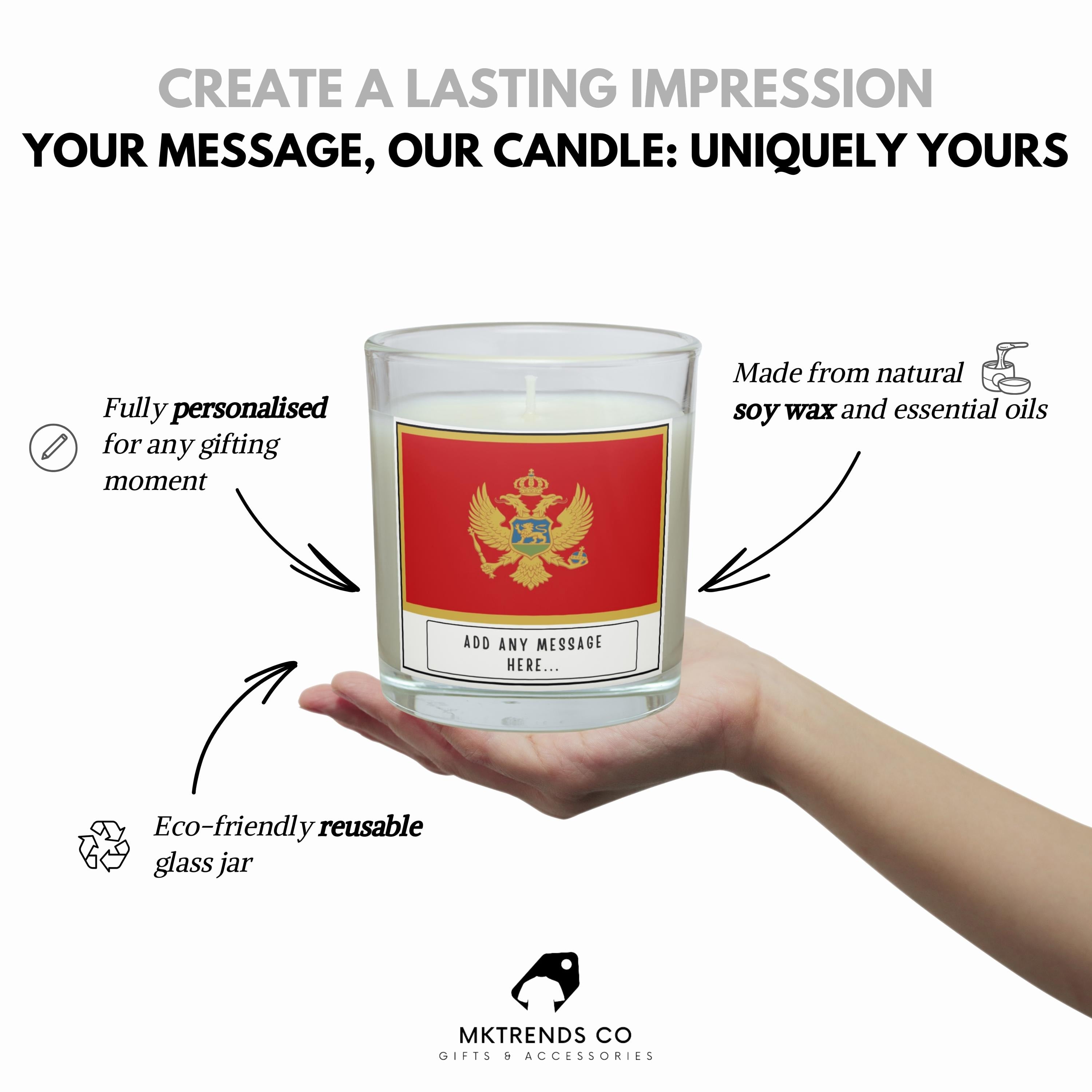 Montenegro Personalised Candle | Flag of Montenegro | Montenegrin Flag Gifts | Custom Montenegro Gifts | Montenegro Home Decor Candle Gift Etsy
