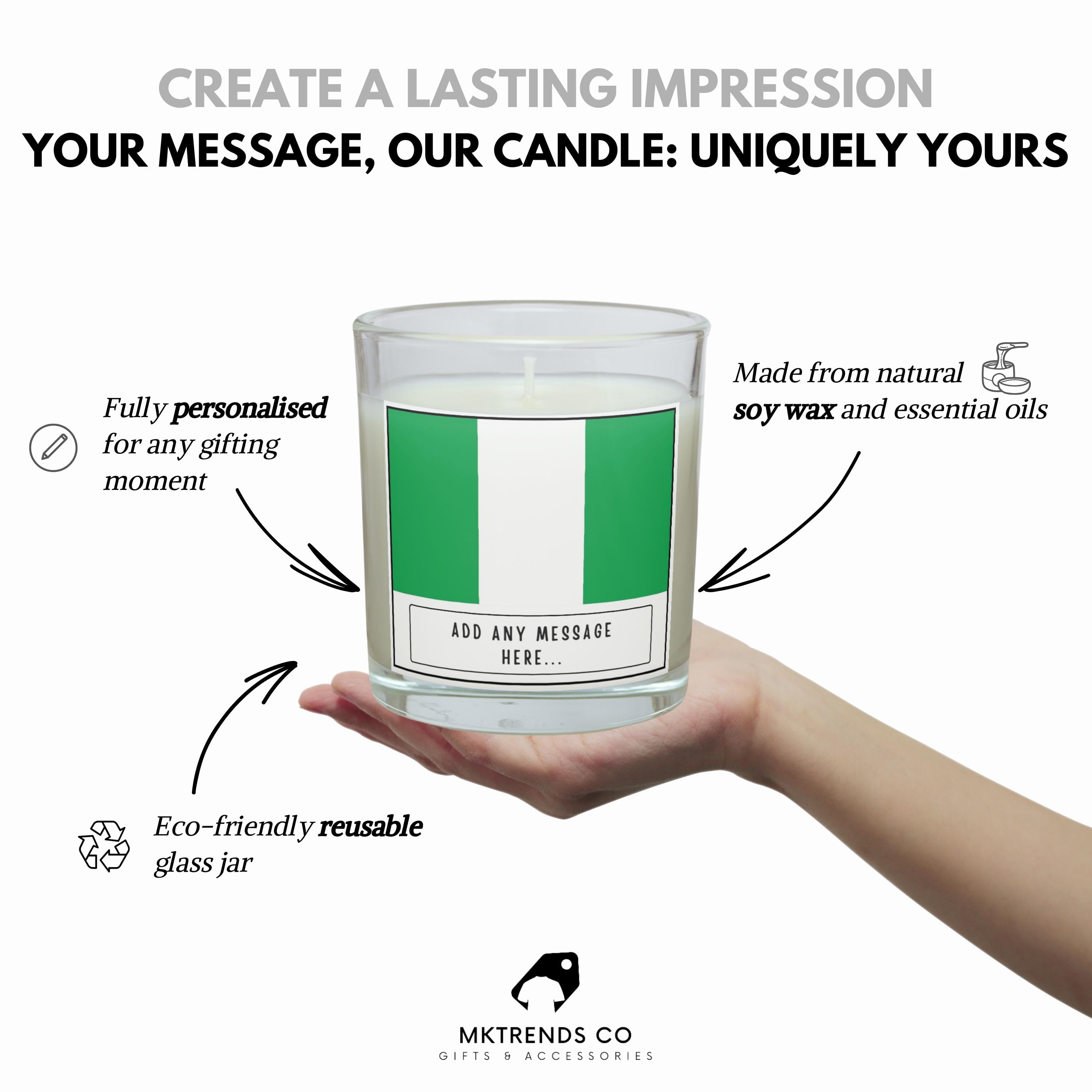 Nigeria Personalised Candle | Flag of Nigeria | Nigerian Flag | Custom Nigerian Message | Gift for Nigerian | Nigeria Home decor Candle Gift Etsy