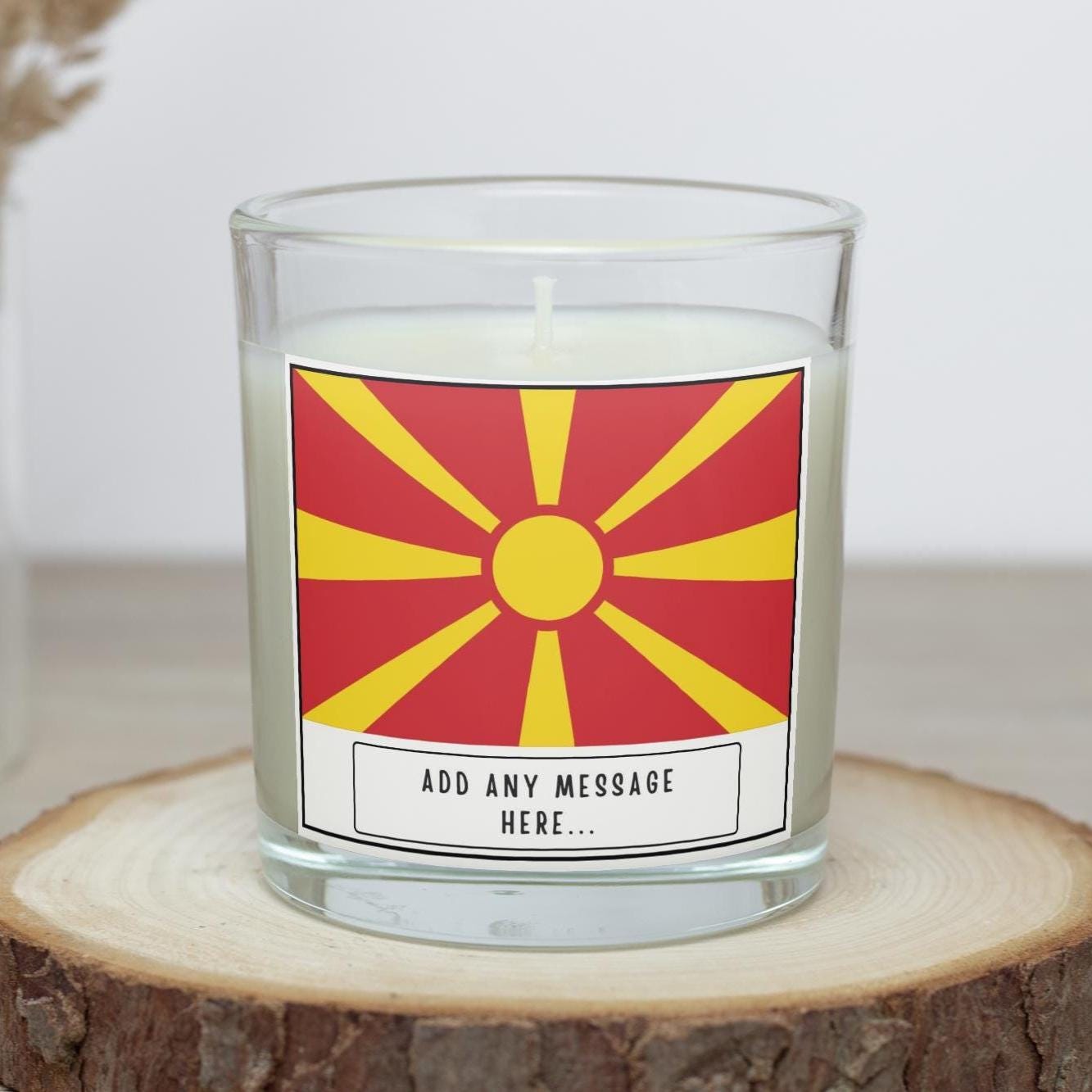Macedonia Personalised Candle | Flag of Macedonia | Macedonian Flag | Custom Macedonian Message | Gift for Macedonian | Macedonia Home Decor Etsy
