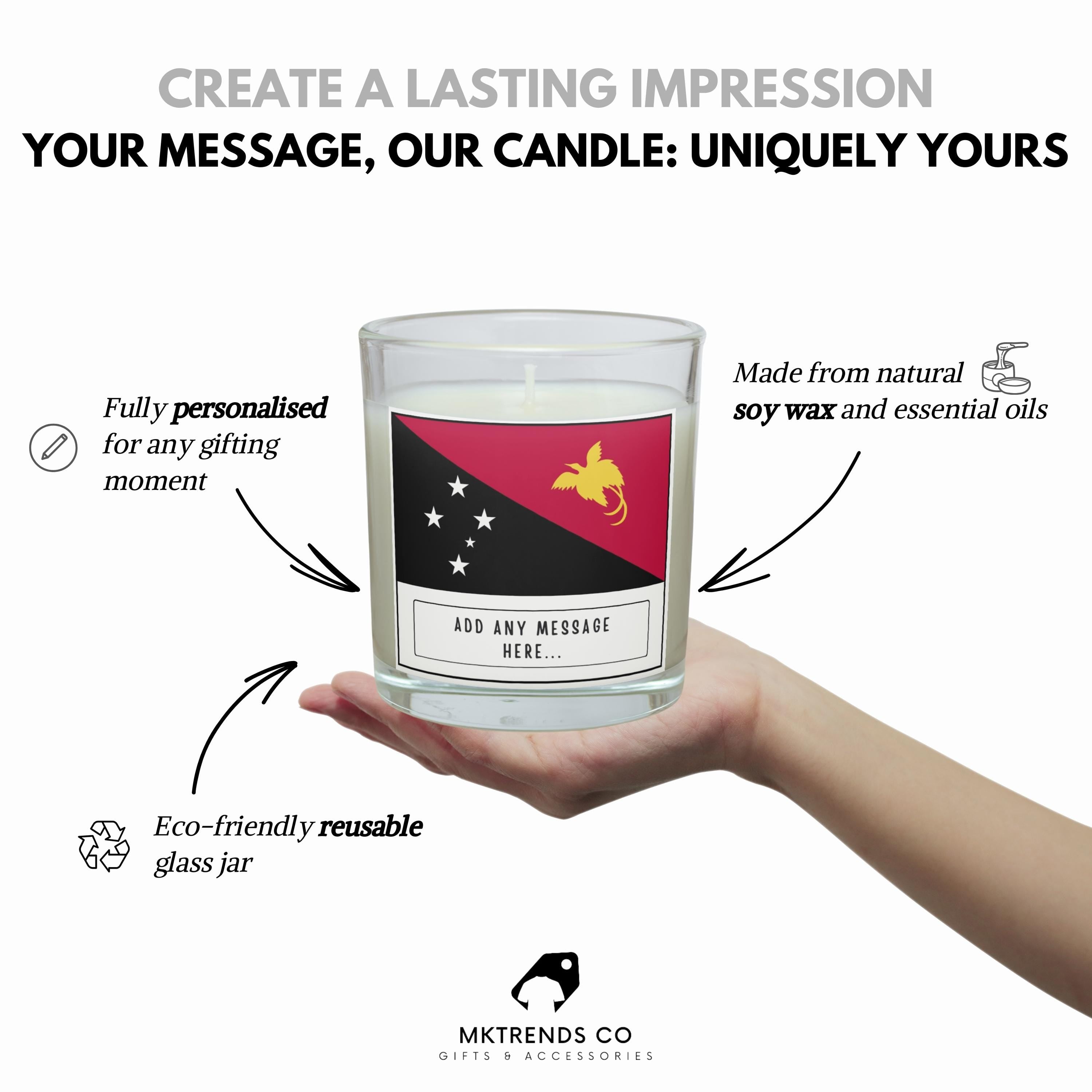 Papua New Guinea Personalised Candle | Flag of Papua New Guinea Gift | Custom PNG Message Candle | PNG Home Decor | Melanesian Home Decor Etsy