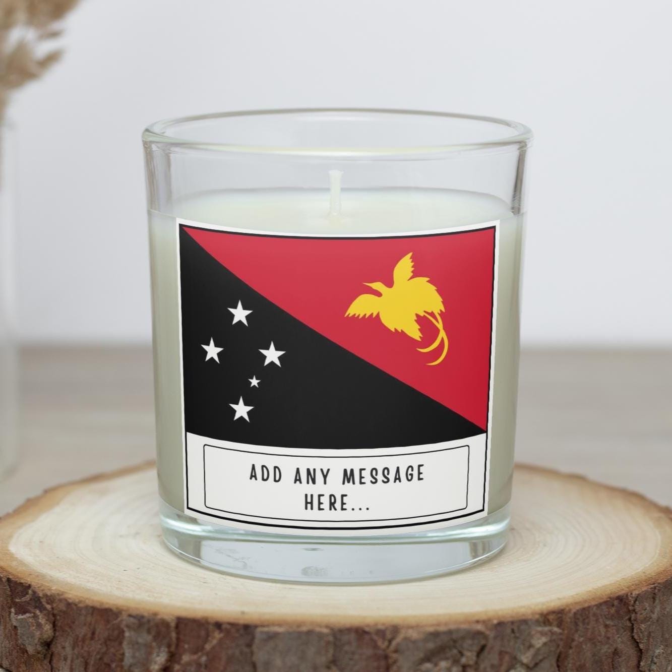 Papua New Guinea Personalised Candle | Flag of Papua New Guinea Gift | Custom PNG Message Candle | PNG Home Decor | Melanesian Home Decor Etsy