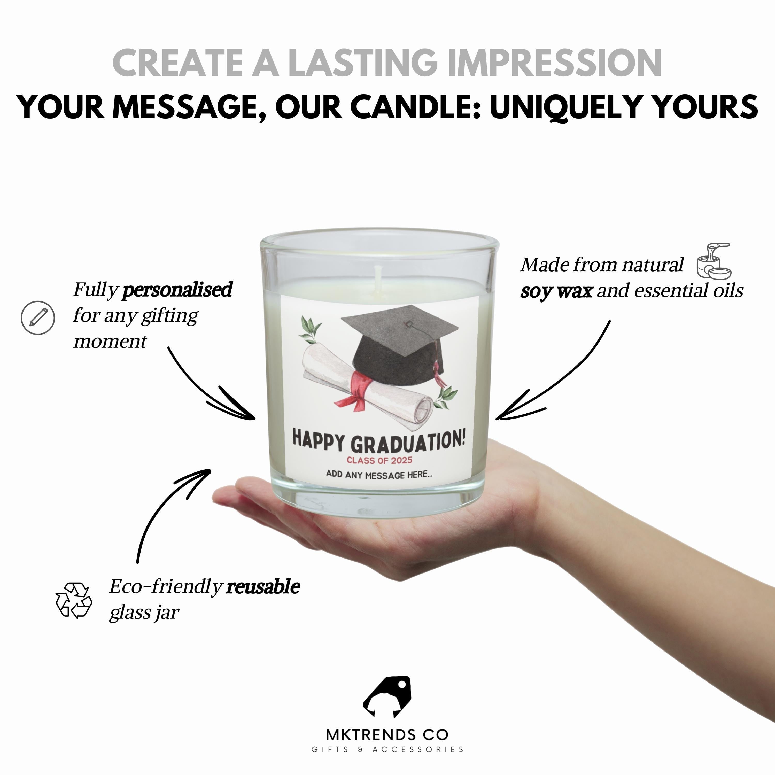 Happy Graduation Personalised Candle | Graduation Him or Her Gift | Congratulations on your Graduation Message Gift | Graduation Keepsake Etsy