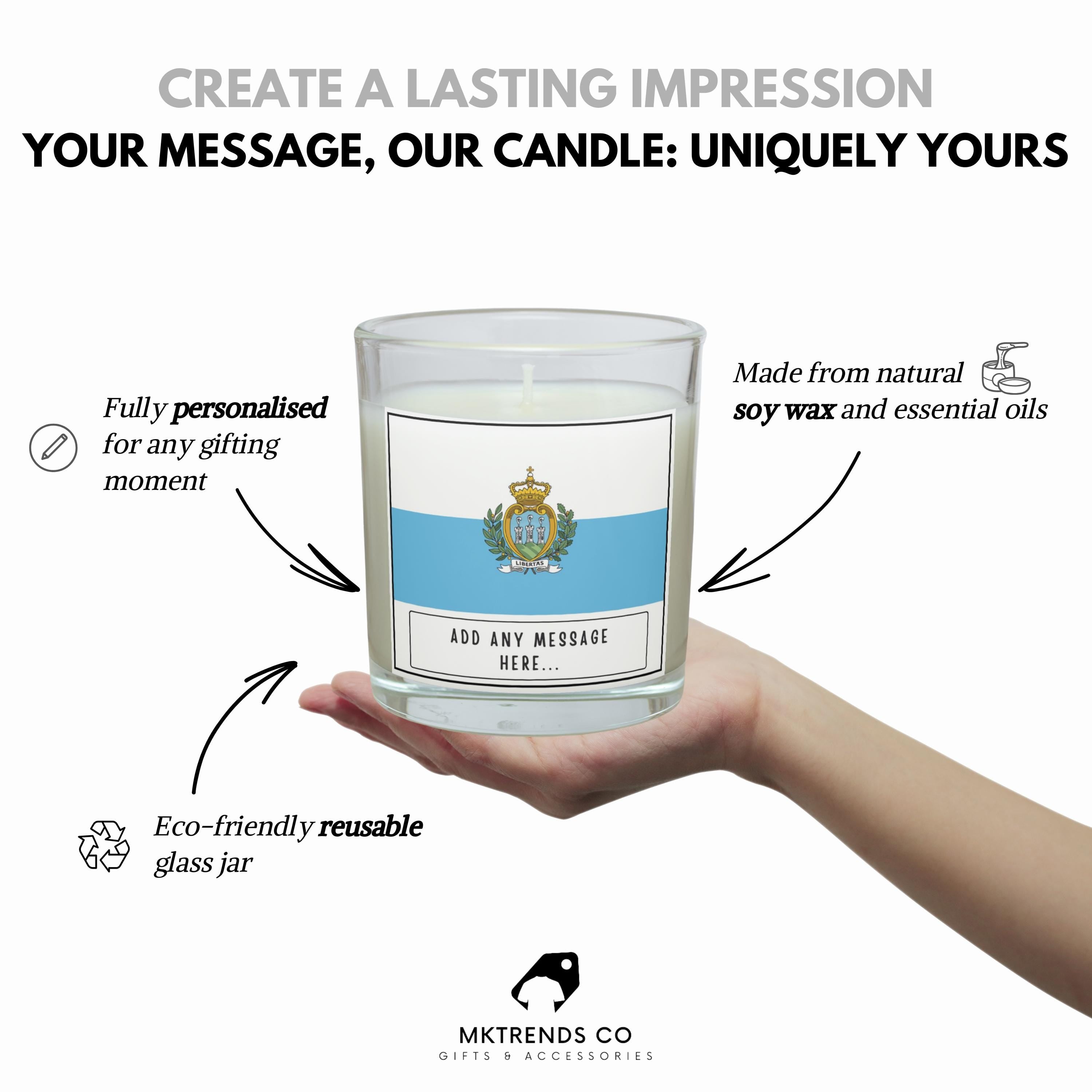 San Marino Personalised Candle | San Marino Flag | Flag of San Marino Gift | Custom San Marino Message | San Marino Home Decor | Sammarinese Etsy