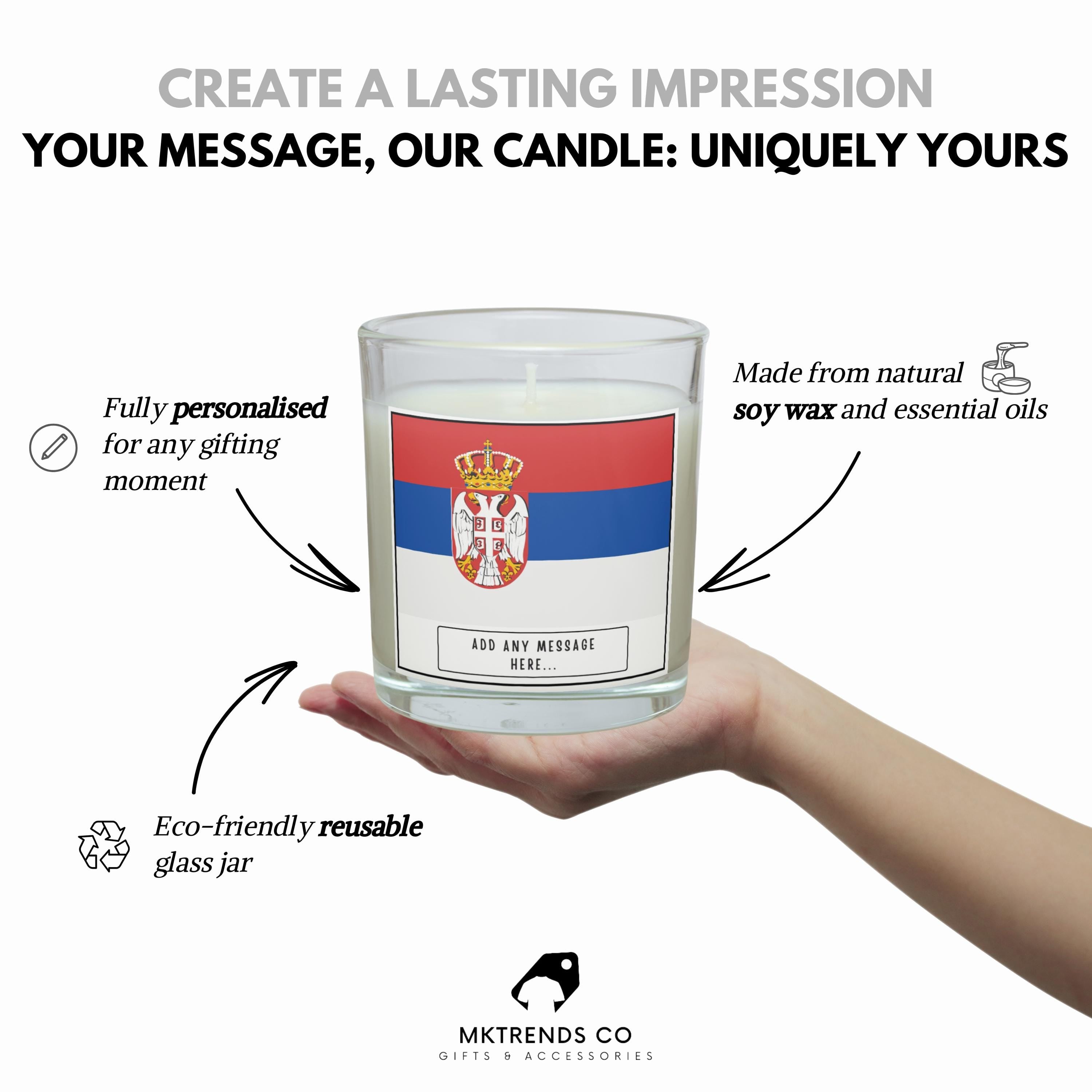 Serbia Personalised Candle | Flag of Serbia | Serbian Flag Candle | Gift for Serbian | Custom Serbian Message | Serbia Home Decor | Serbian Etsy