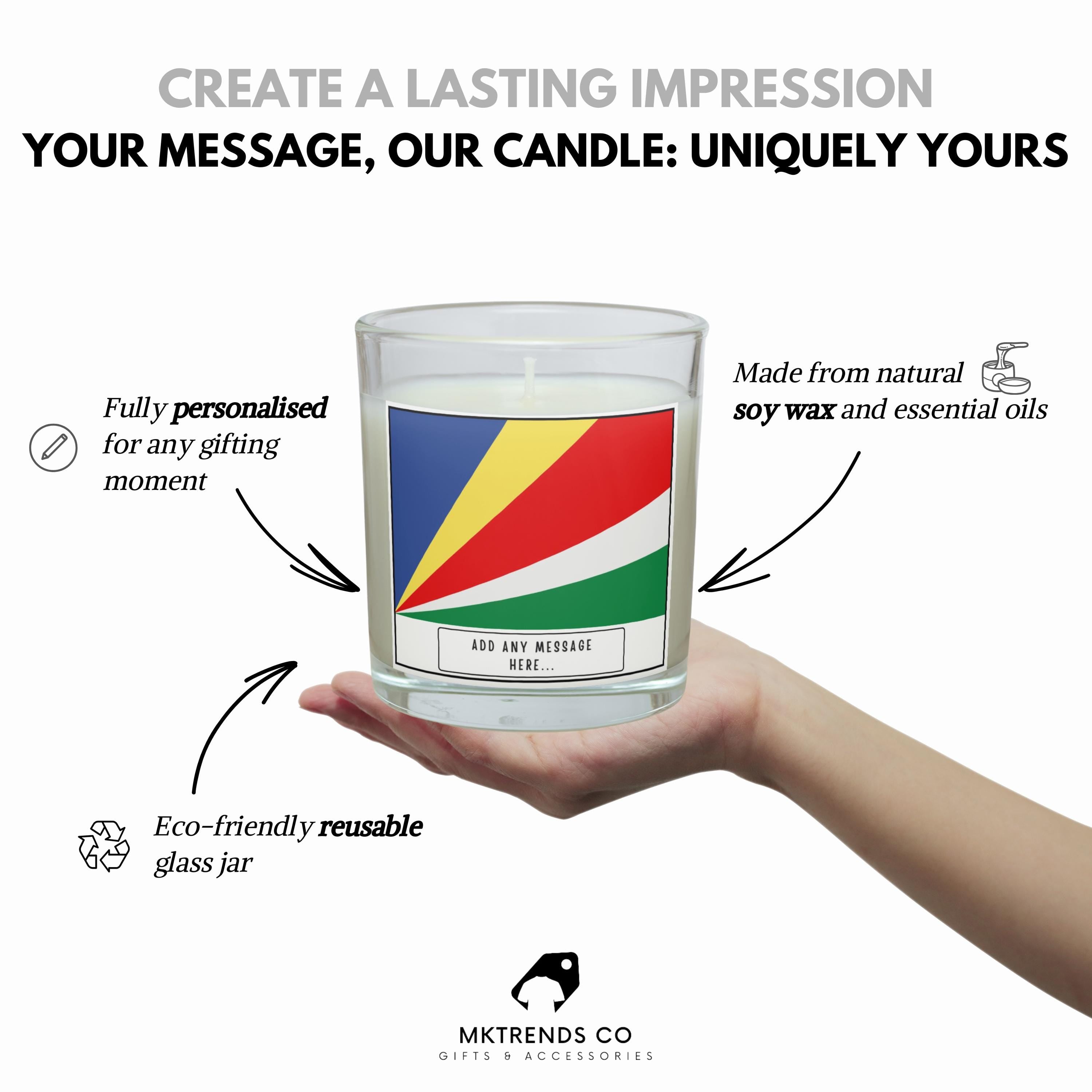 Seychelles Personalised Candle | Flag of Seychelles | Seychellois Flag Gift | Custom Seychelles Message | Seychelles Home Decor Candle Gift Etsy