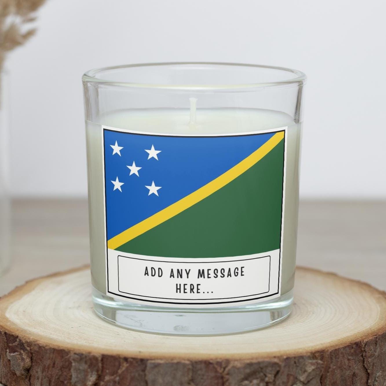 Solomon Islands Personalised Candle | Flag of Solomon Islands | Solomon Island Roots Gift | Solomon Islands Home Decor | Custom Message Gift Etsy