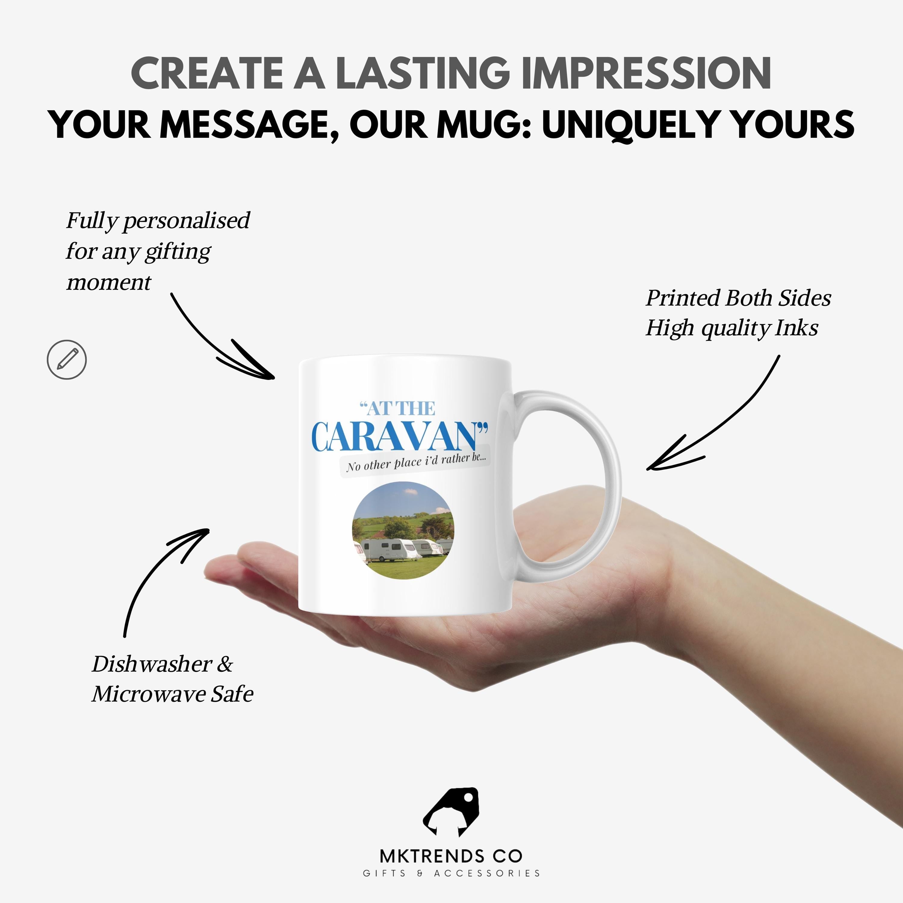 Personalised Caravan Photo Mug | At the Caravan Design | Add Your Own Image & Message | Funny Caravan Gift | UK Camping Present | Novelty Etsy