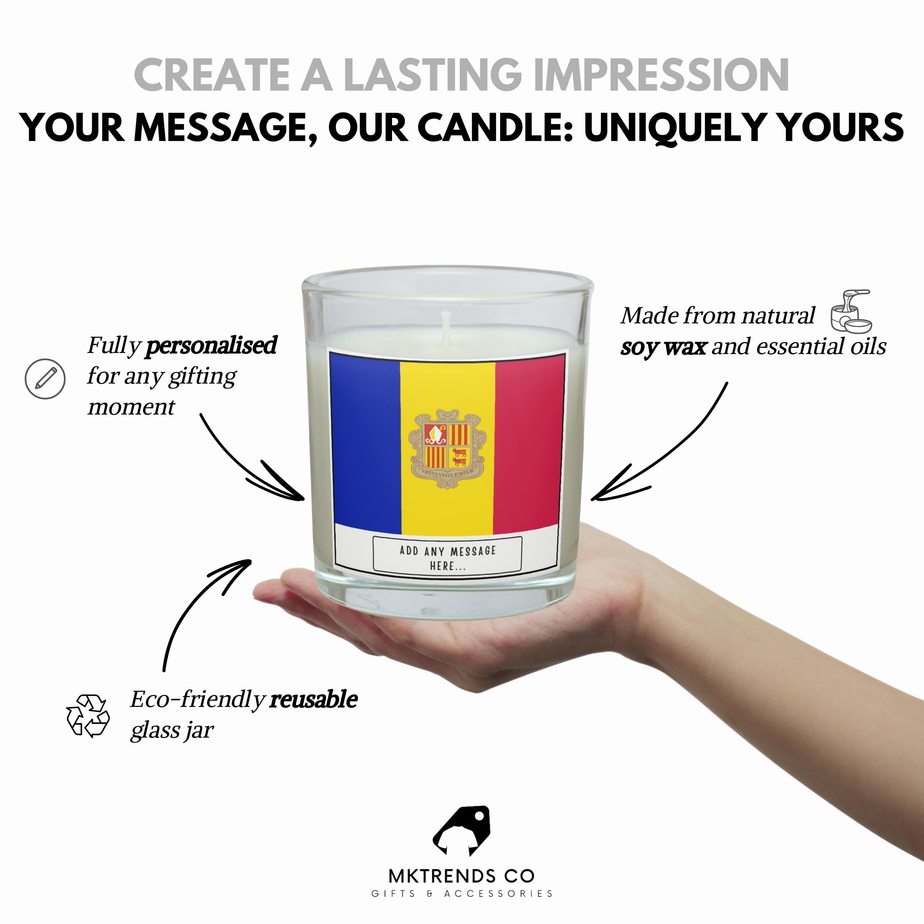 Andorra Personalised Candle | Flag of Andorra | Andorran Flag Gift | Custom Message Andorra Gift | Gift for Andorran | Andorra Home Decor Etsy