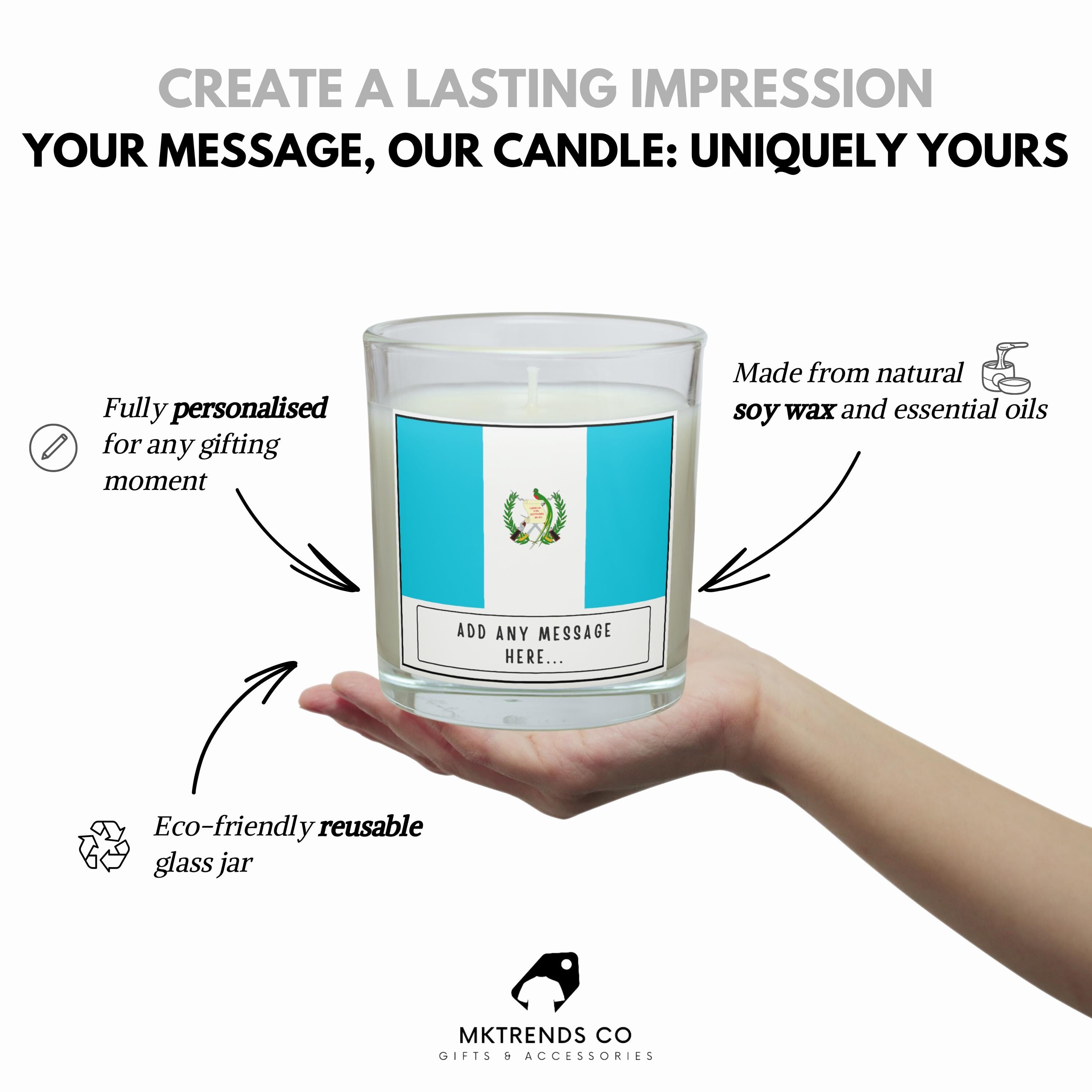 Guatemala Personalised Candle | Flag of Guatemala | Guatemalan Flag | Custom Guatemala Message | Gift for Guatemalan | Guatemalan Home Decor Etsy