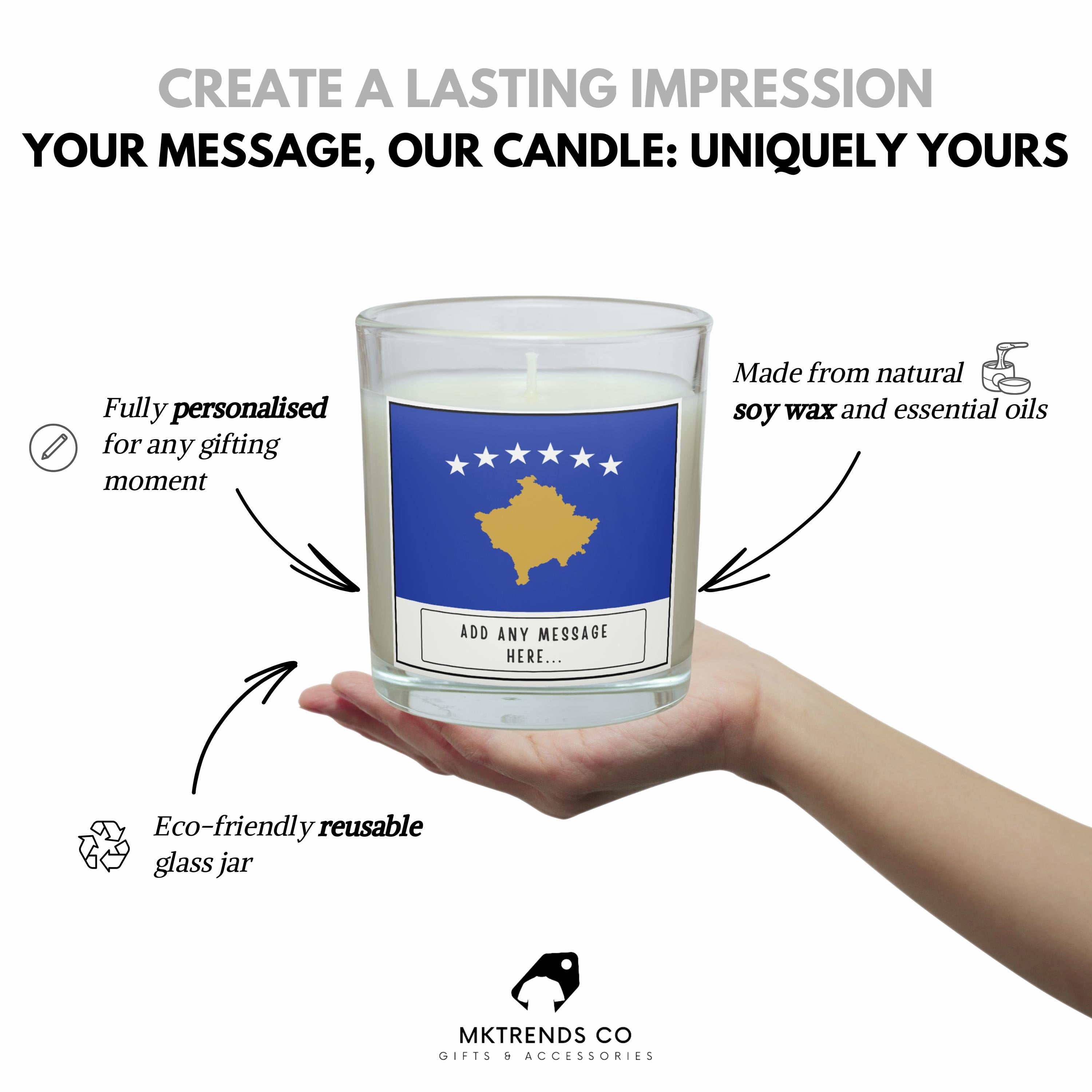Kosovo Personalised Candle | Kosovo Flag | Kosovan Flag Gift | Custom Message Kosovo Candle | Gift for Kosovan | Kosovo Home Decor | Kosovan Etsy