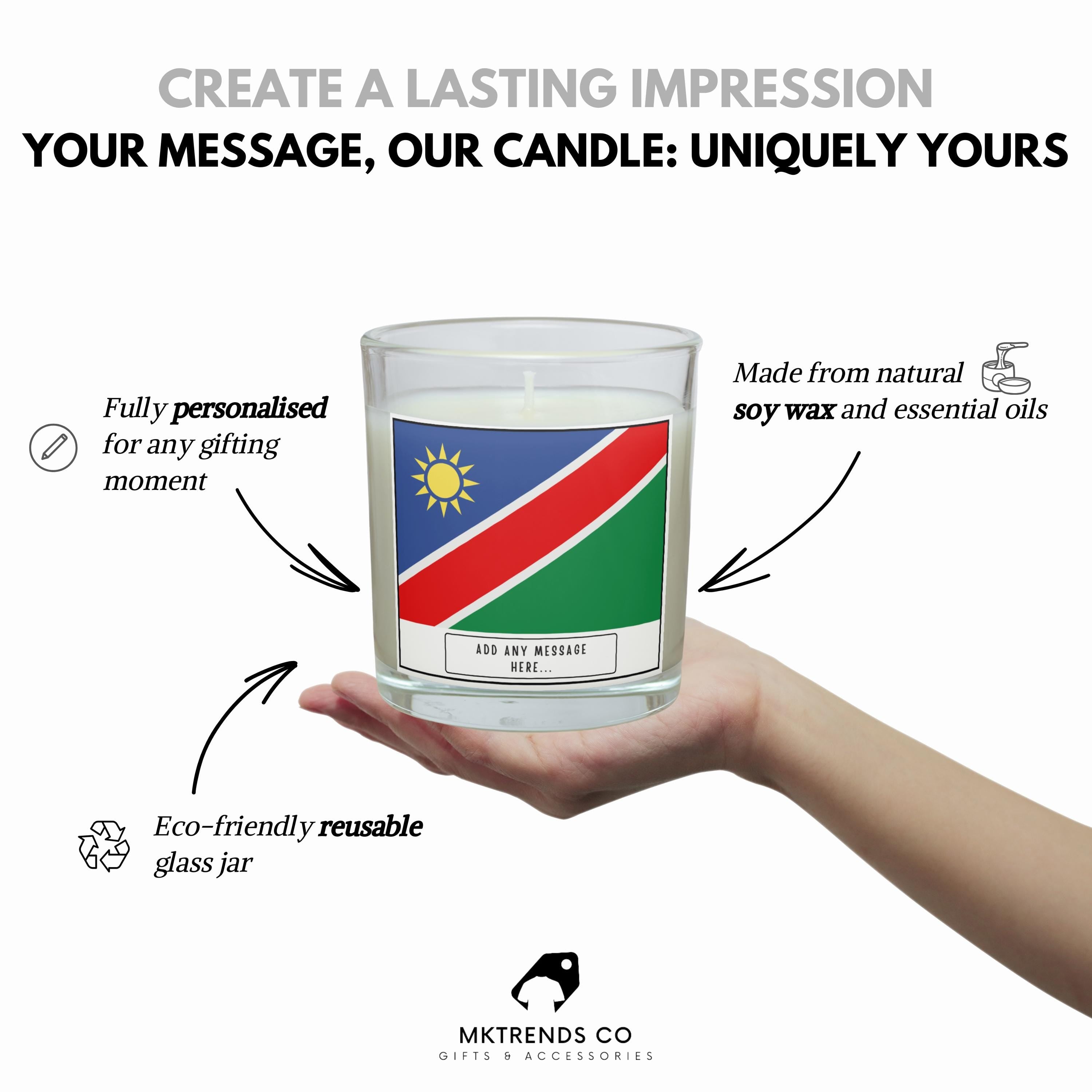Namibia Personalised Candle | Flag of Namibia | Namibian Flag | Custom Namibian Message Candle | Gift for Namibian | Namibia Home Decor Gift Etsy