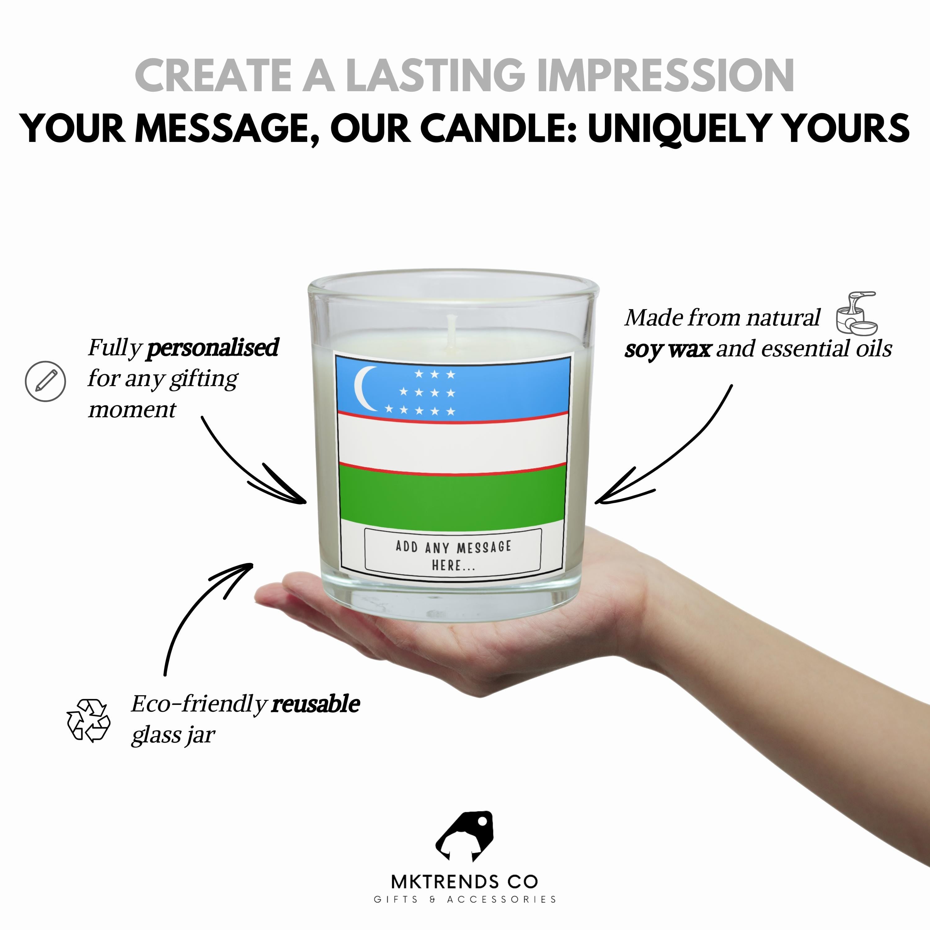 Uzbekistan Personalised Candle | Uzbek Flag | Custom Uzbek Message Candle | Gift for Uzbek | Uzbekistan Home Decor | Uzbek Heritage Candle Etsy