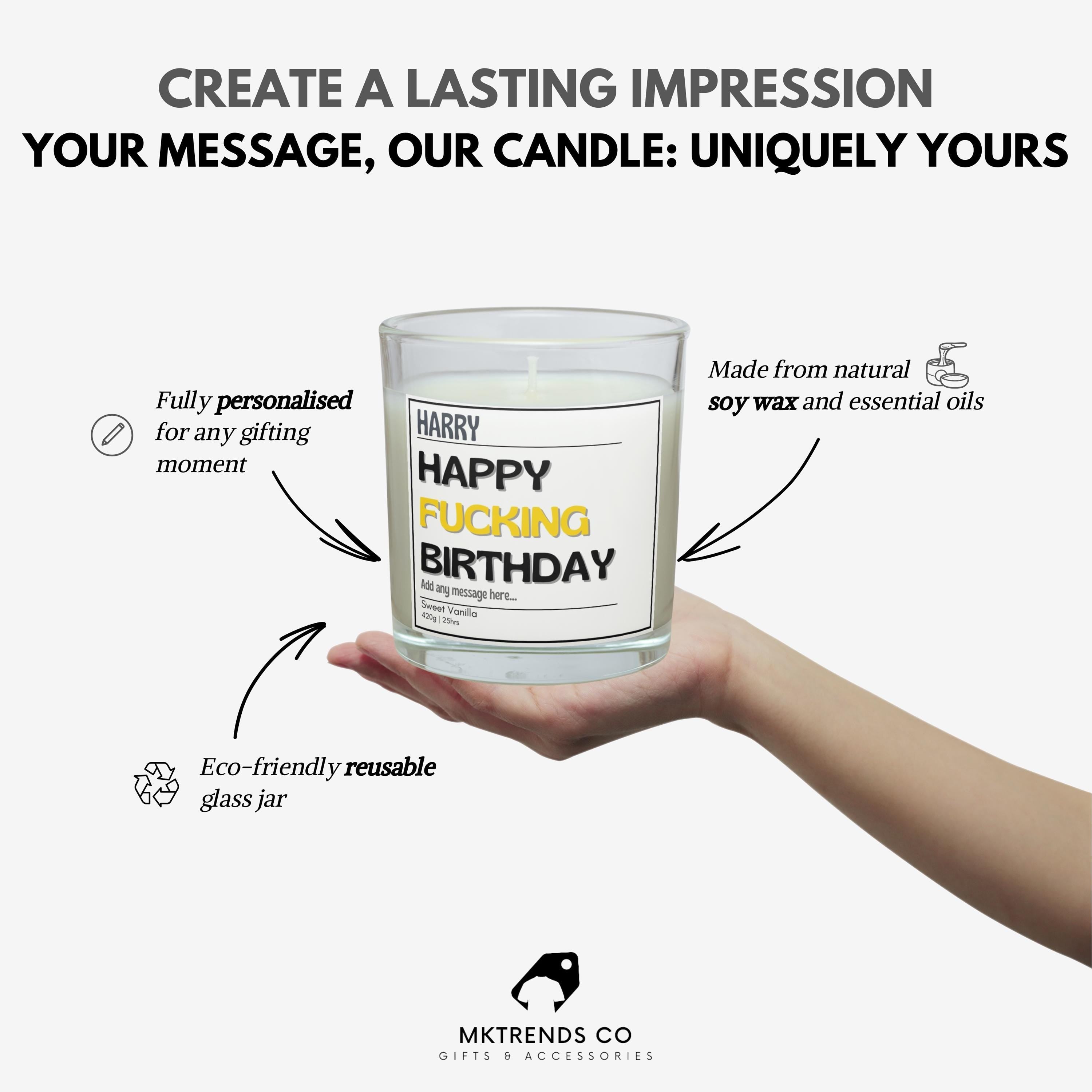 Happy Fucking Birthday Personalised Candle | Funny Happy Birthday Gift | Rude Adult Birthday Gift | Custom Name Message Funny Happy Birthday Etsy