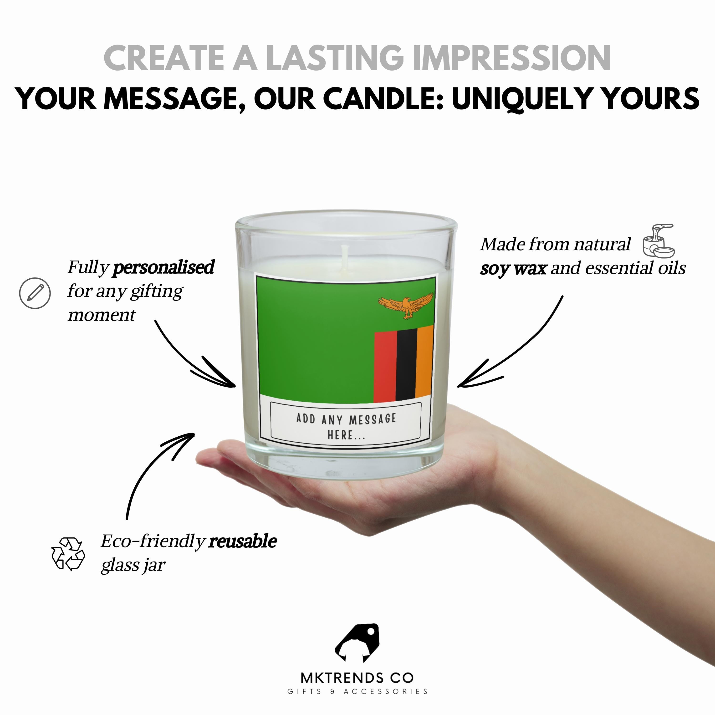 Zambia Personalised Candle | Flag of Zambia | Zambian Flag | Custom Message Zambian Candle | Gift for Zambian | Zambia Home Decor | Zambian Etsy